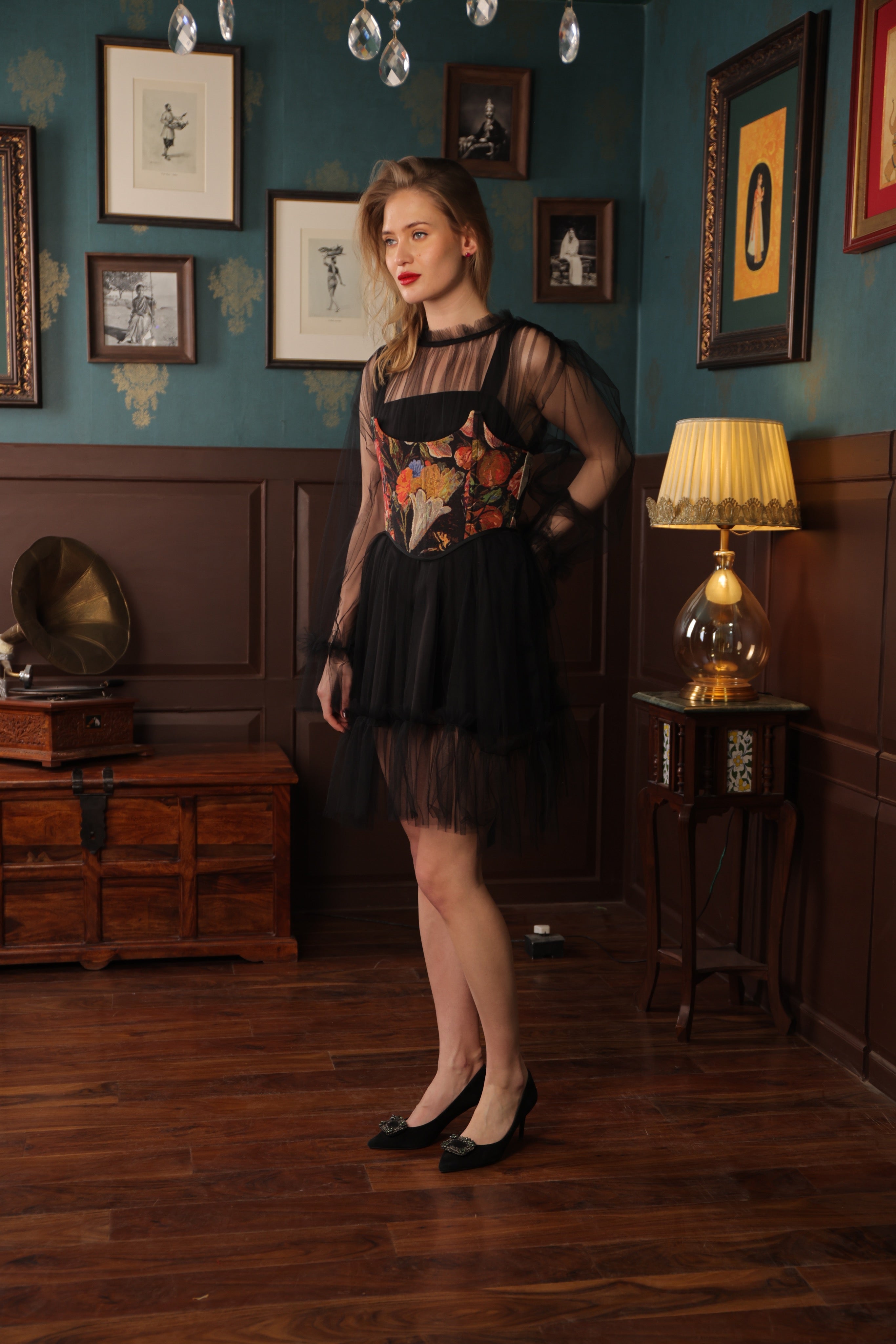 MIDNIGHT RUFFLE CORSET DRESS SET