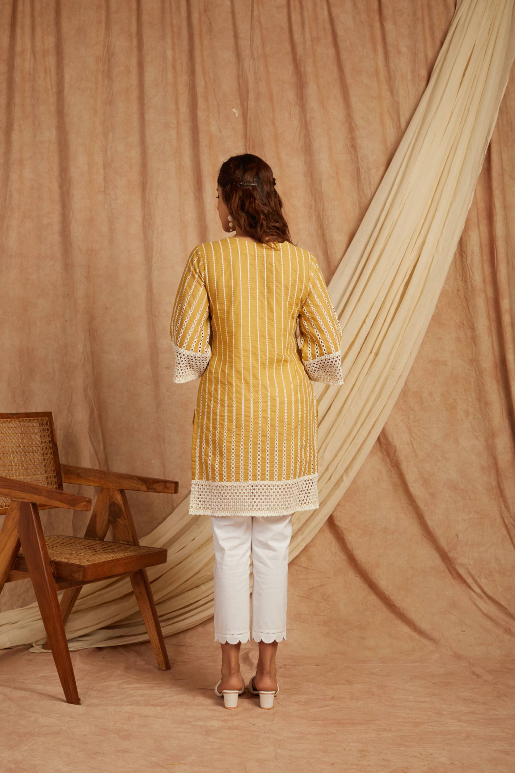 Mustard Self Adorned Co Ord Set - Set of 2