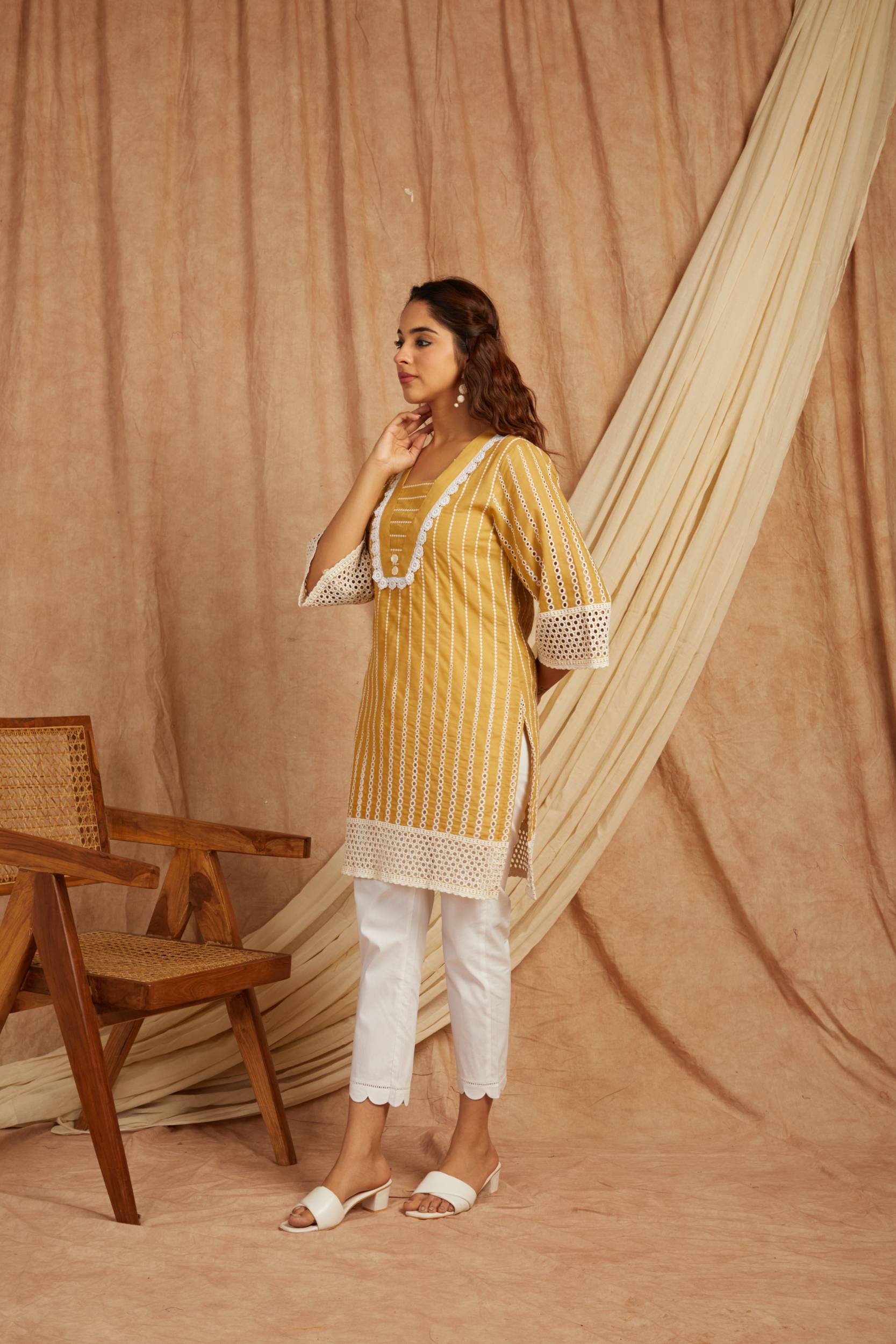 Mustard Self Adorned Co Ord Set - Set of 2