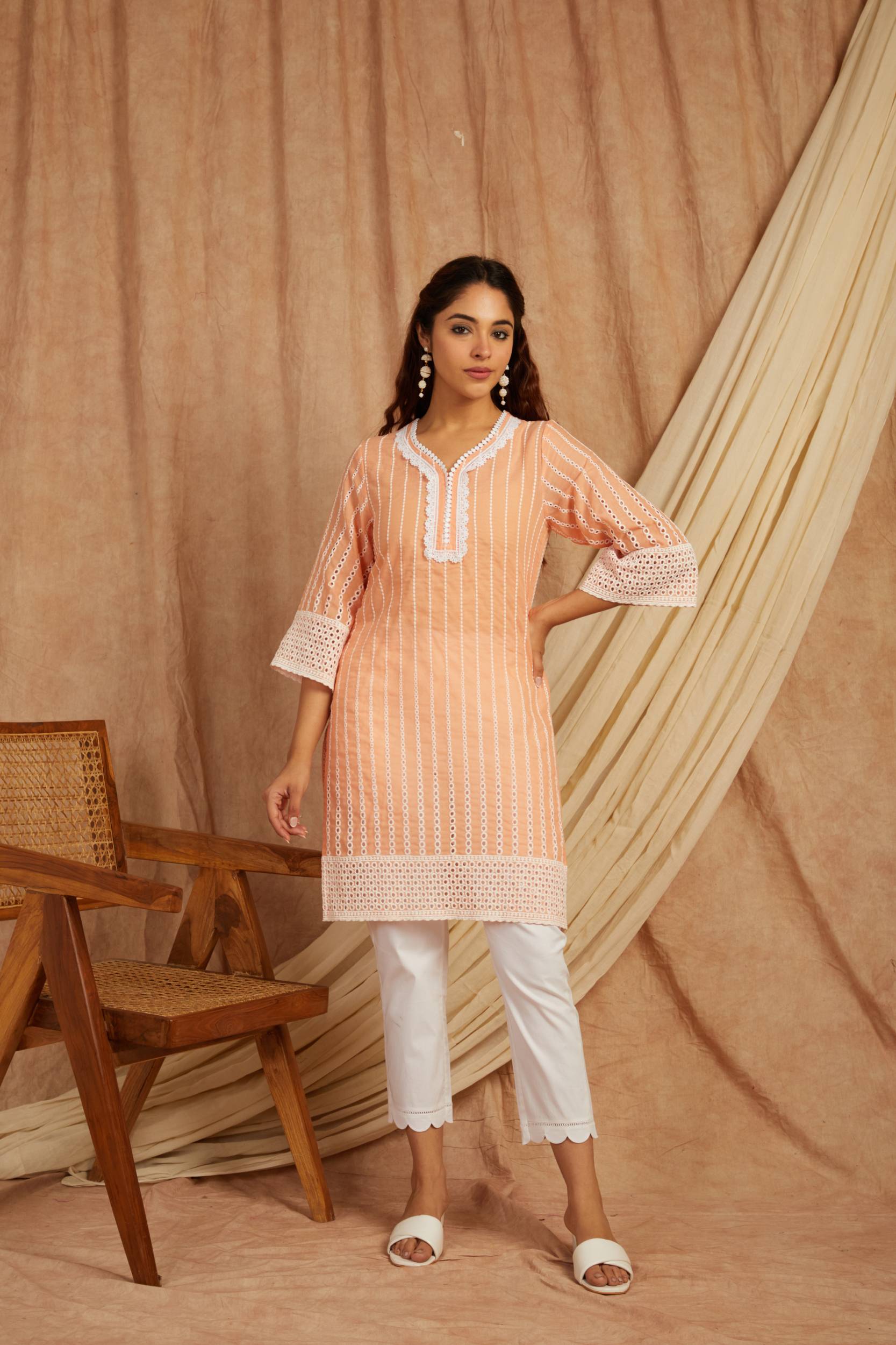 Peach Self Adorned Co Ord Set - Set of 2