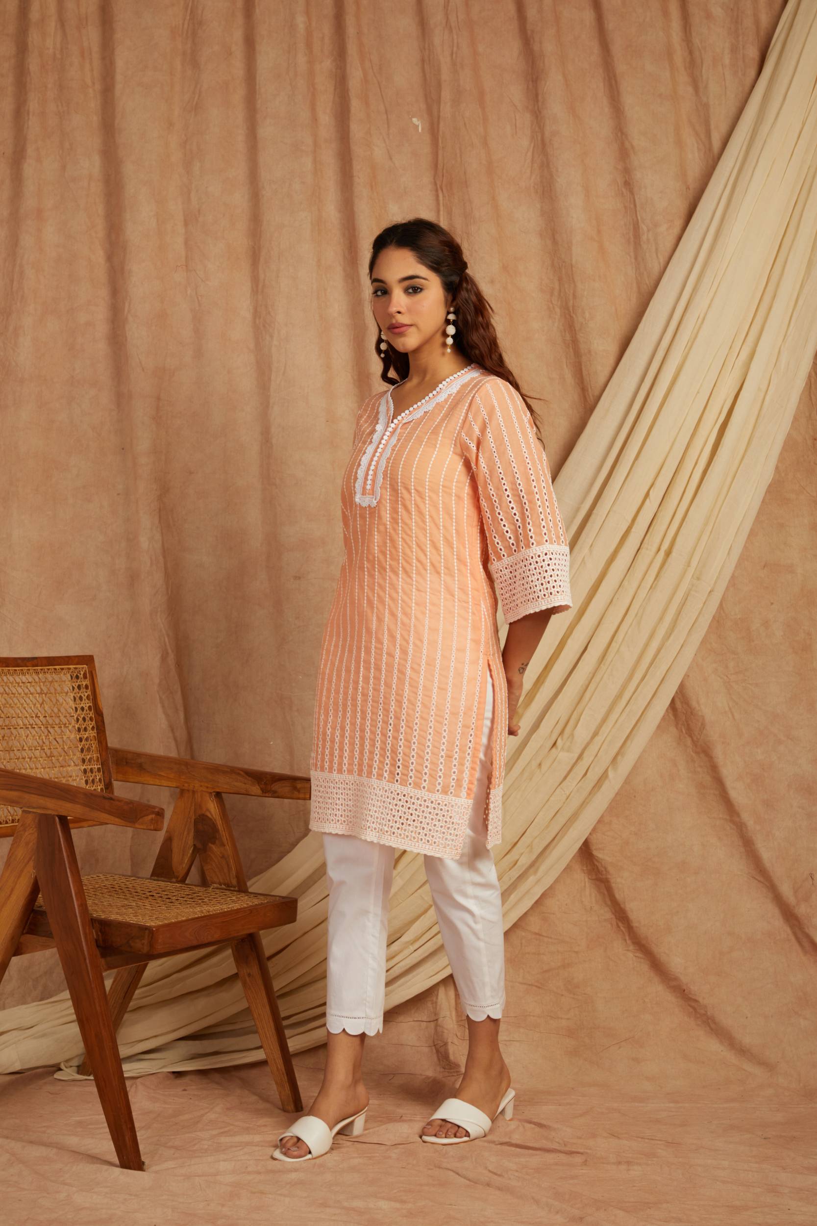 Peach Self Adorned Co Ord Set - Set of 2