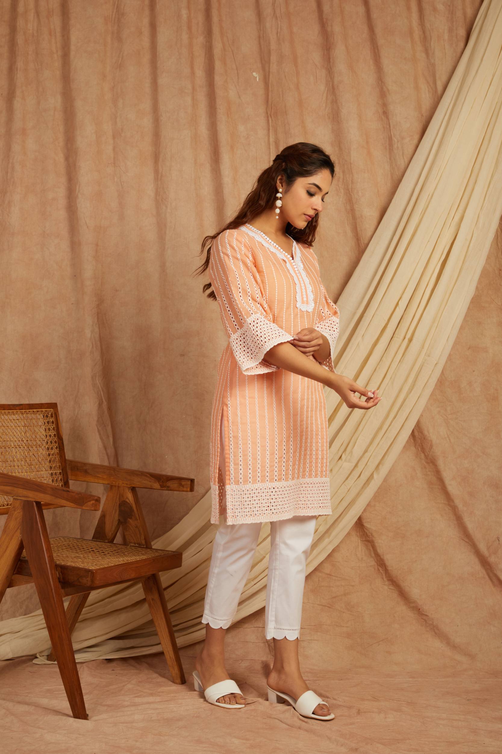 Peach Self Adorned Co Ord Set - Set of 2