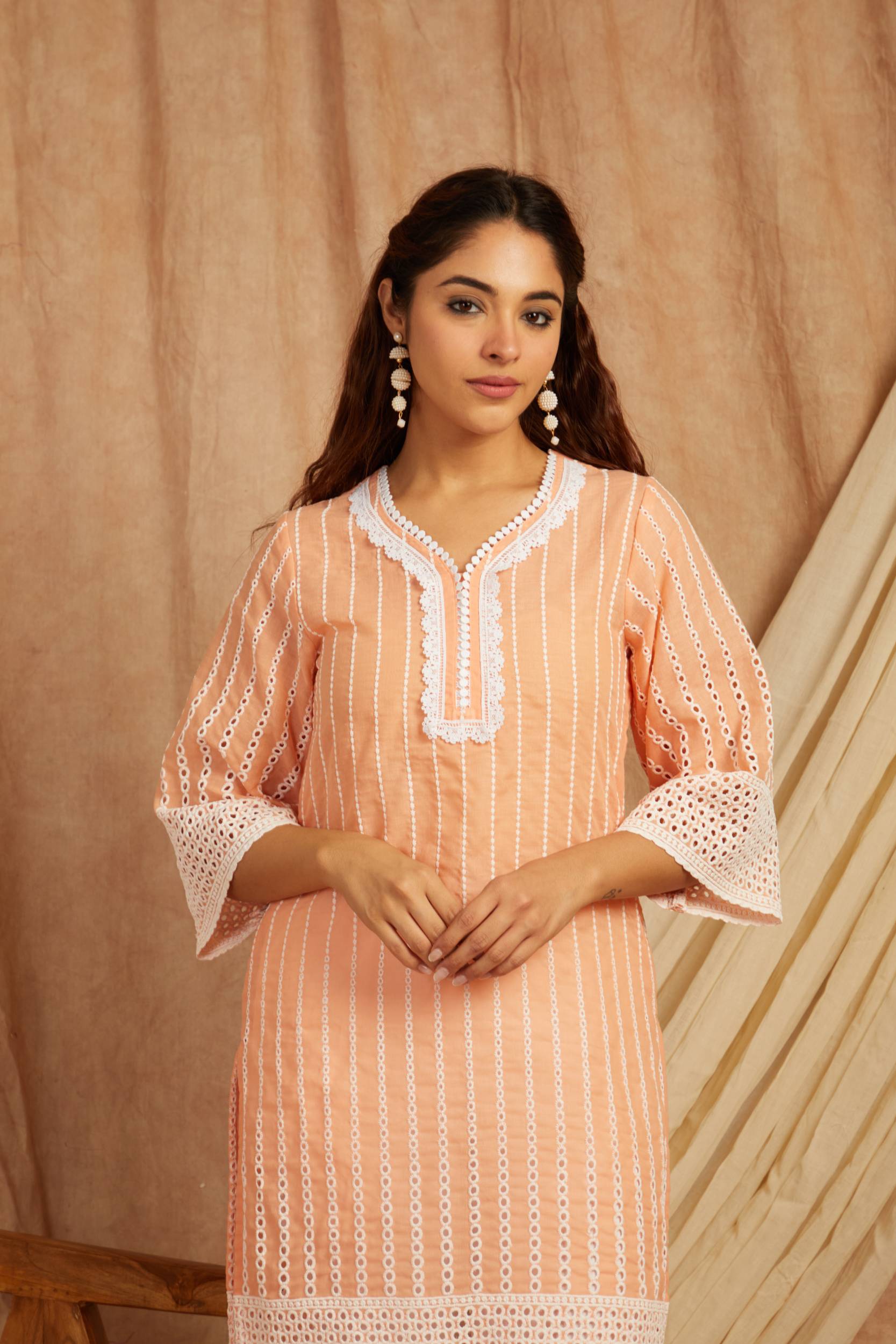 Peach Self Adorned Co Ord Set - Set of 2