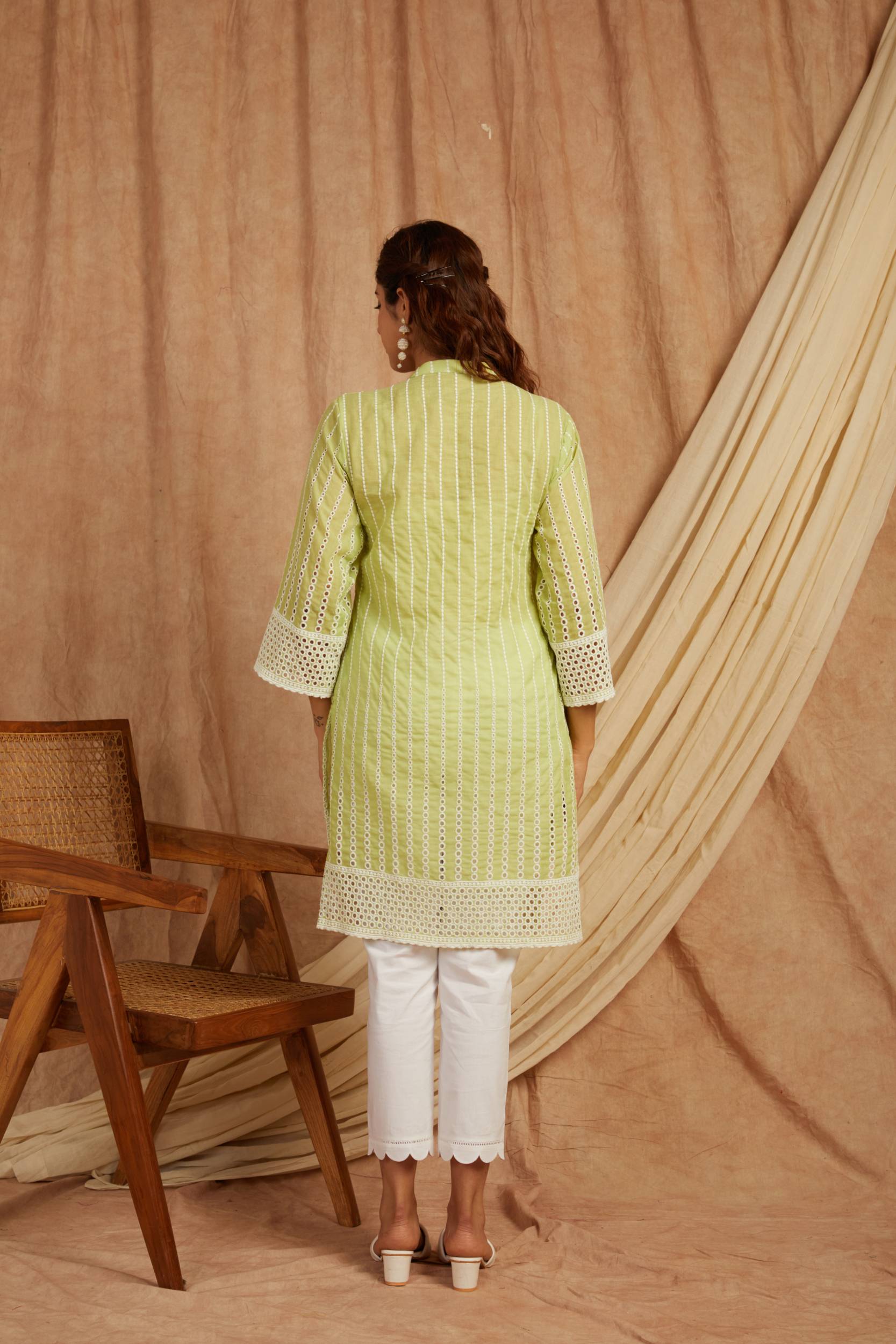 Green Self Adorned Co Ord Set - Set of 2