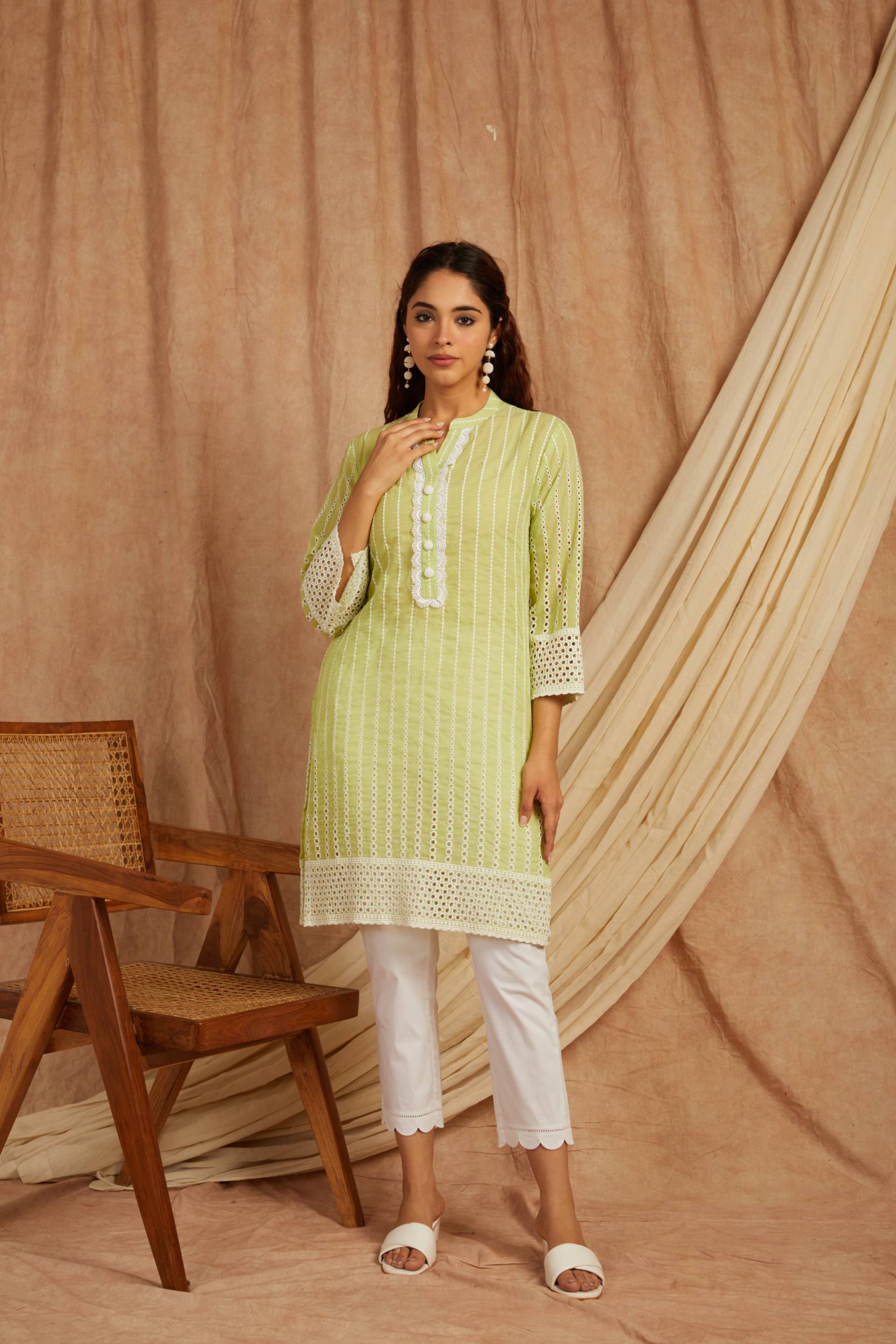 Green Self Adorned Co Ord Set - Set of 2