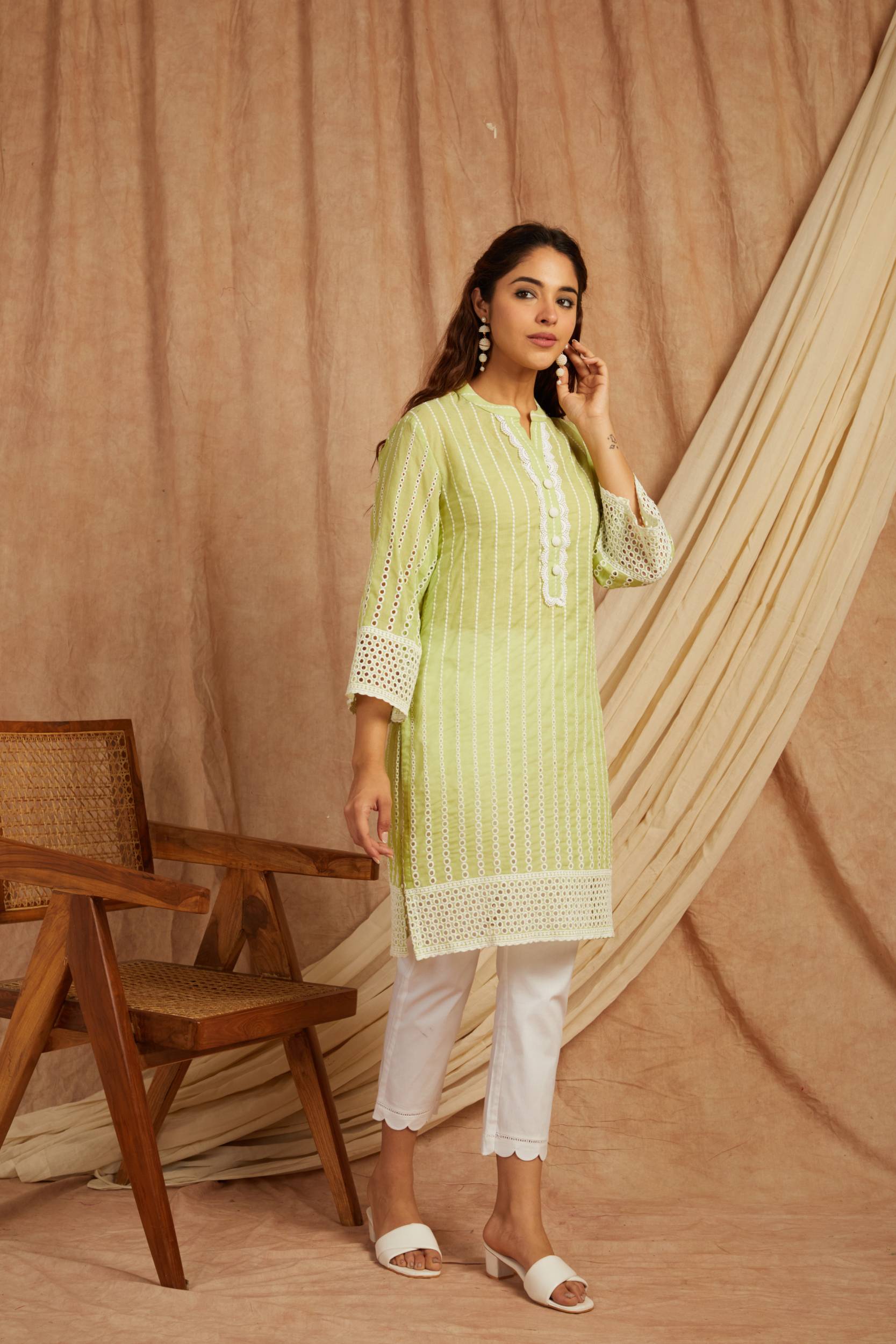 Green Self Adorned Co Ord Set - Set of 2