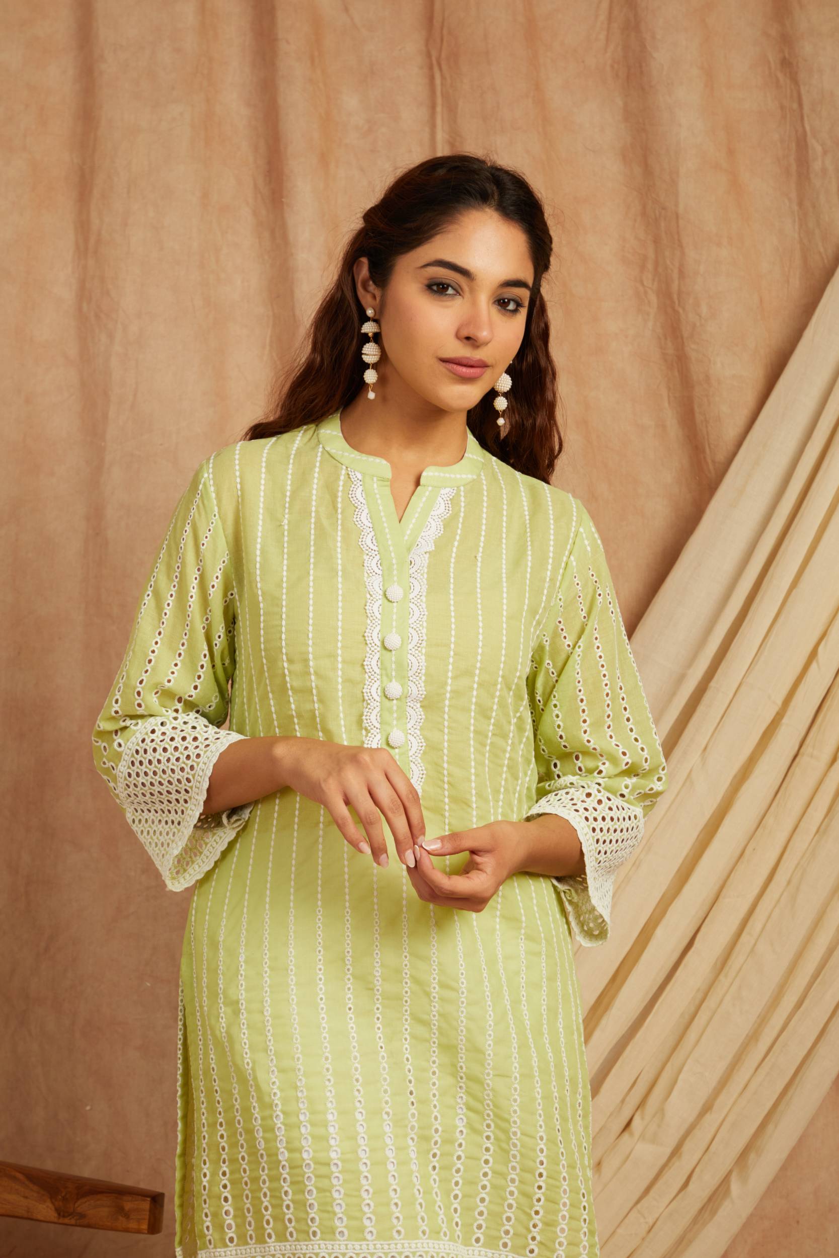 Green Self Adorned Co Ord Set - Set of 2