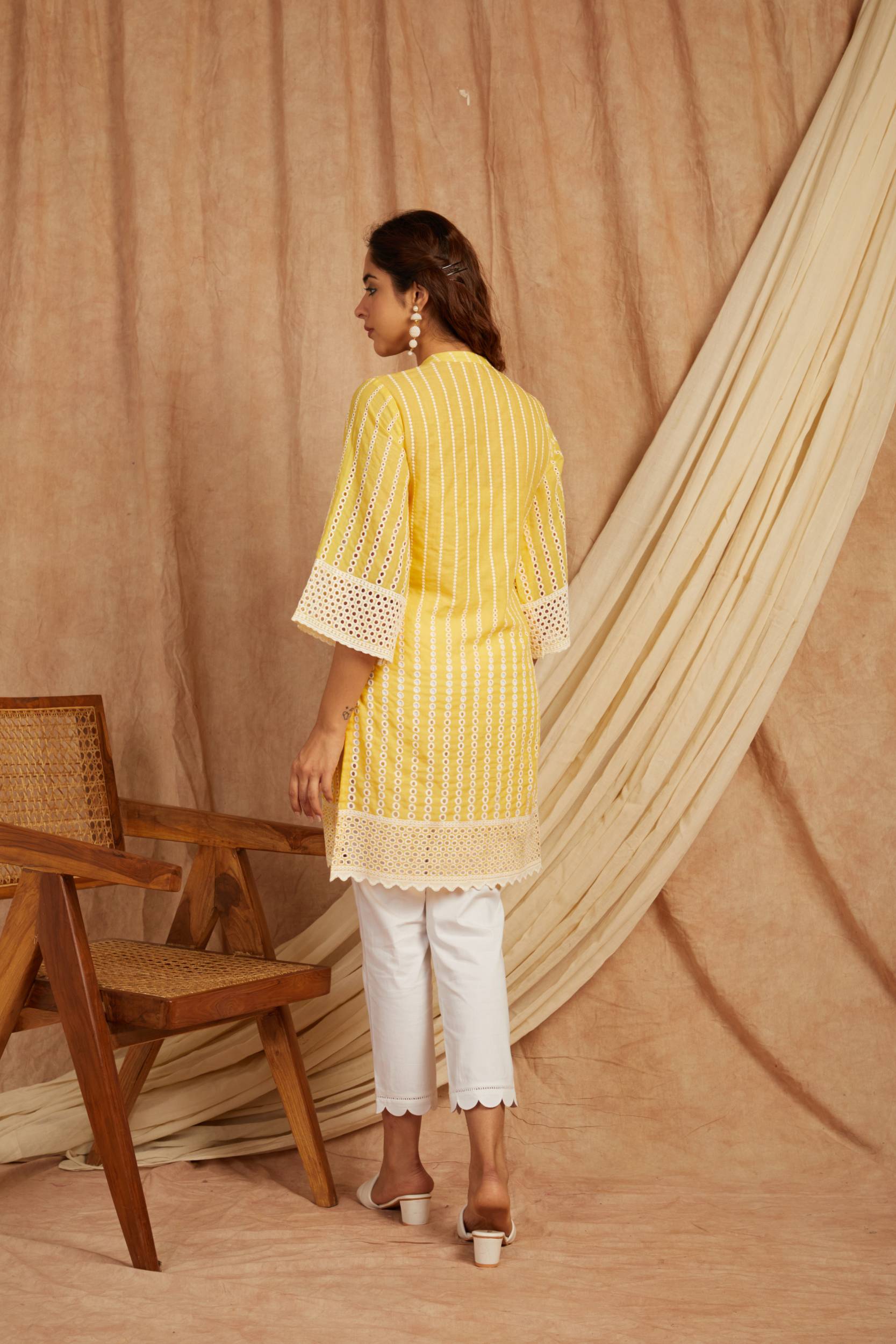 Yellow Self Adorned Co Ord Set - Set of 2