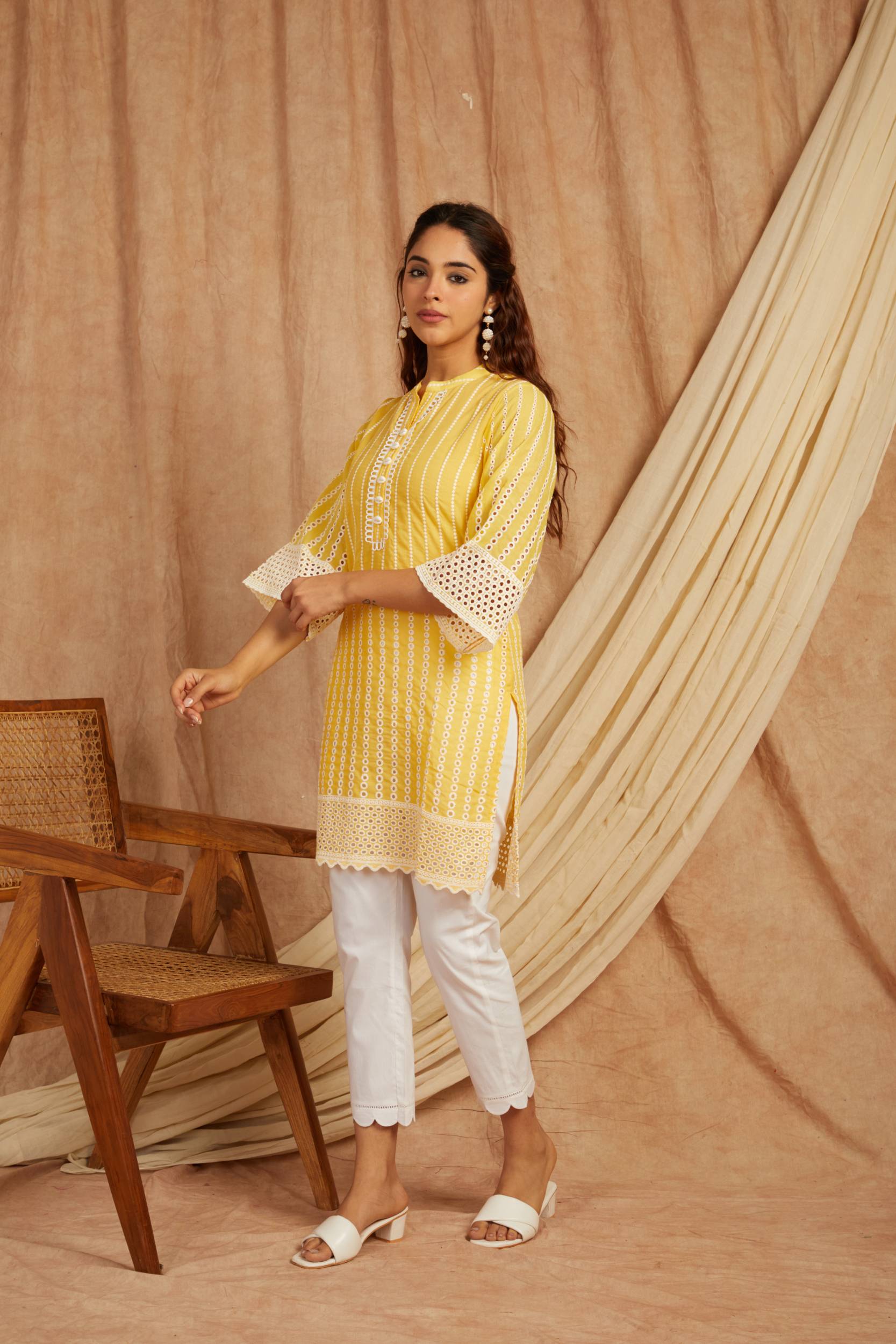 Yellow Self Adorned Co Ord Set - Set of 2