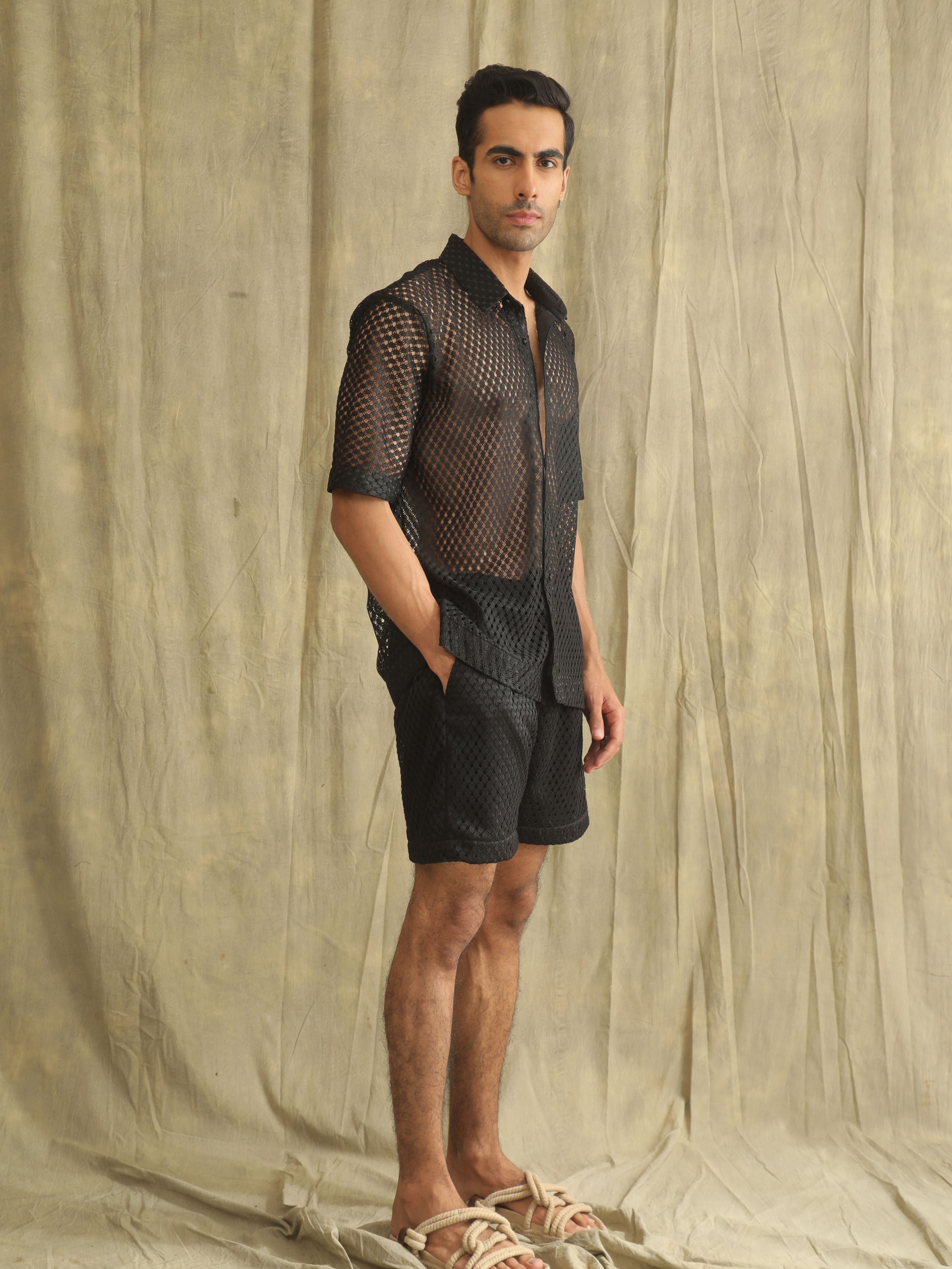 AYAAN MESH BLACK SHIRT