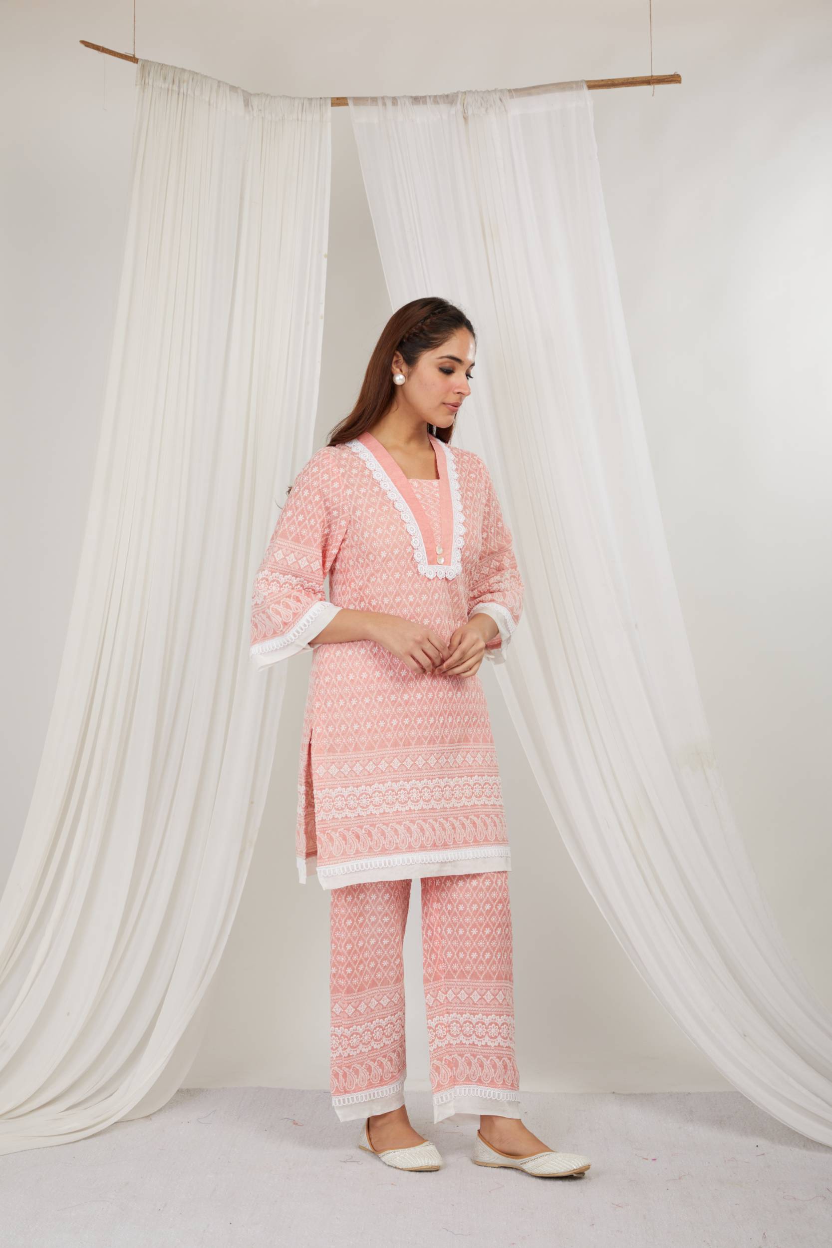 STRAWBERRY THREAD EMBROIDERED COTTON CO ORD - SET OF 2