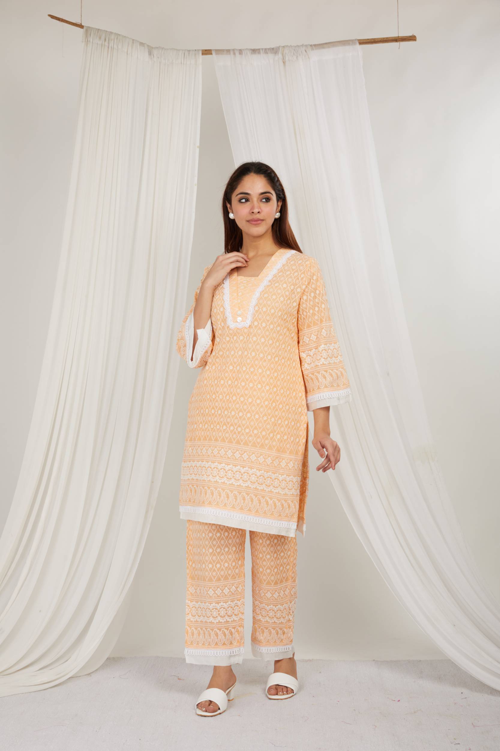 PAPAYA THREAD EMBROIDERED COTTON CO ORD - SET OF 2