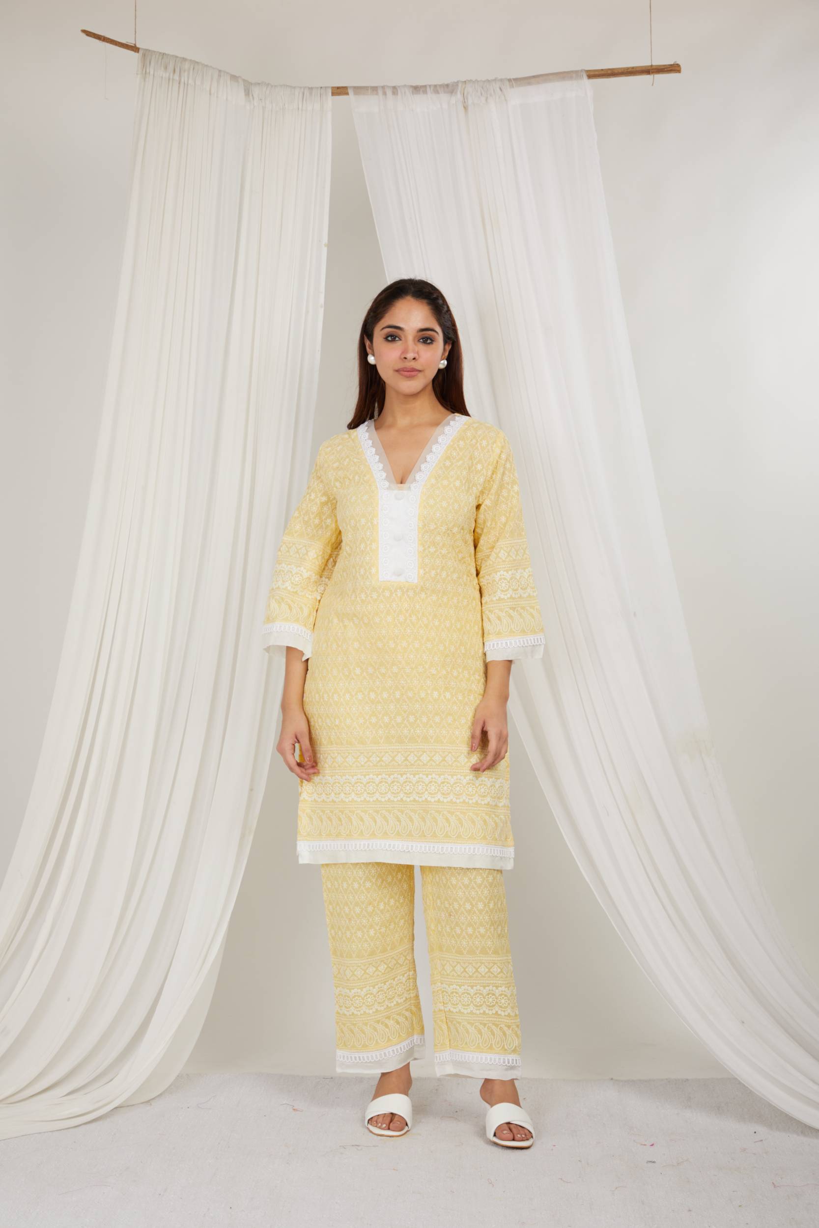 LEMON THREAD EMBROIDERED COTTON CO ORD - SET OF 2