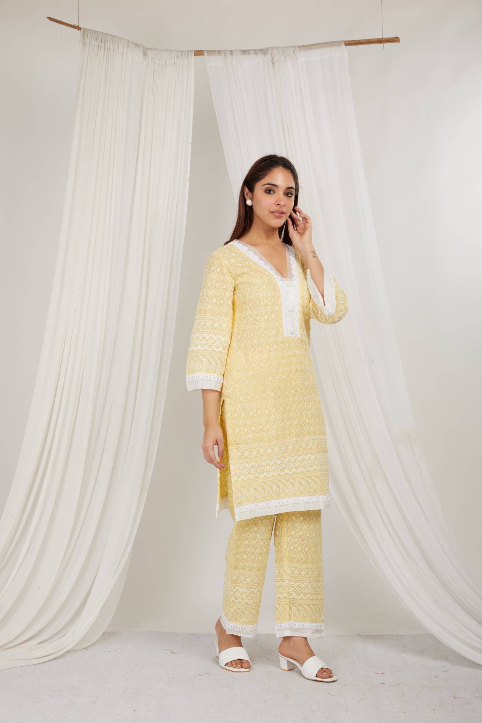 LEMON THREAD EMBROIDERED COTTON CO ORD - SET OF 2