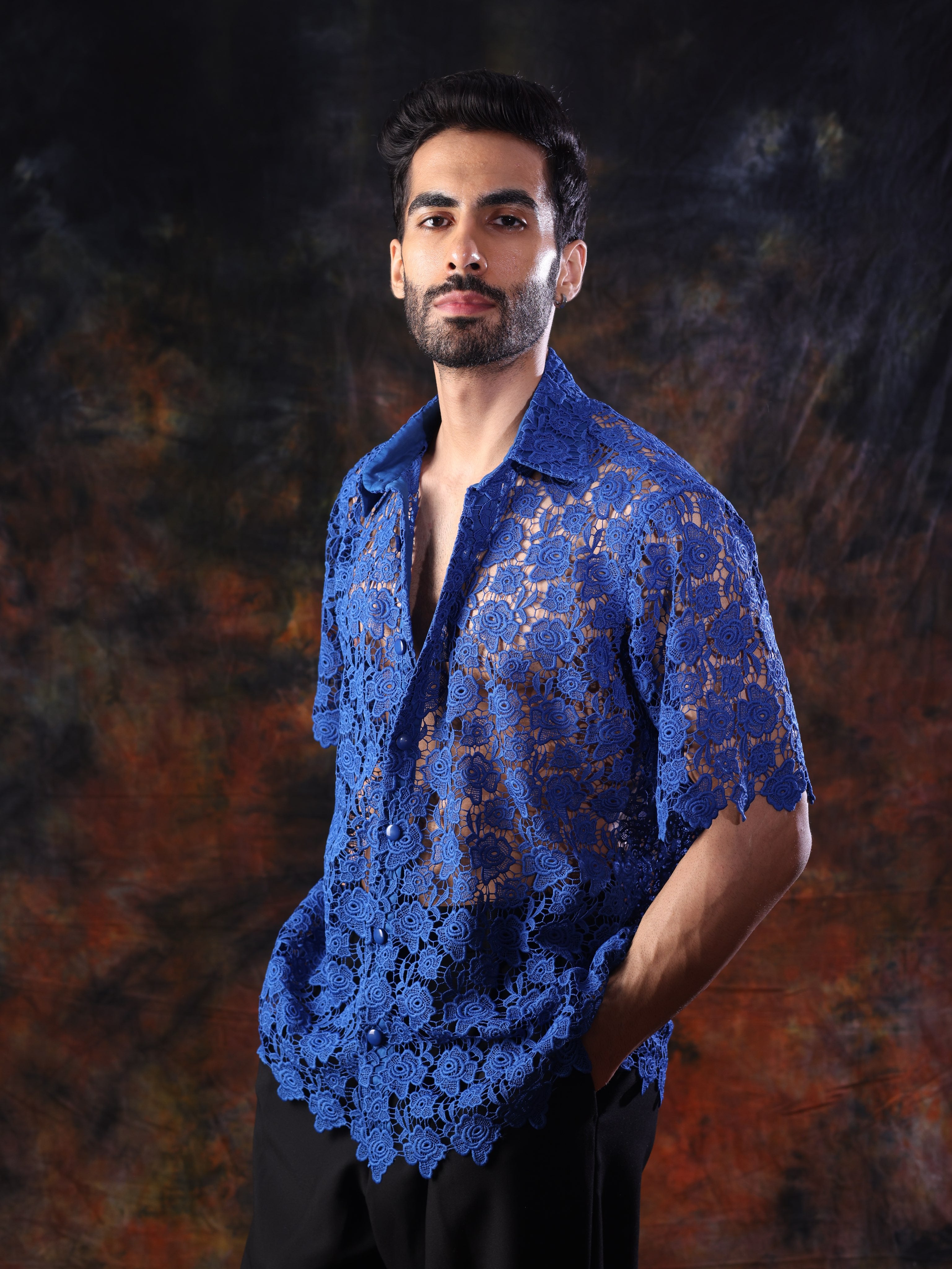 ELECTRIC BLOOM CROCHET SHIRT