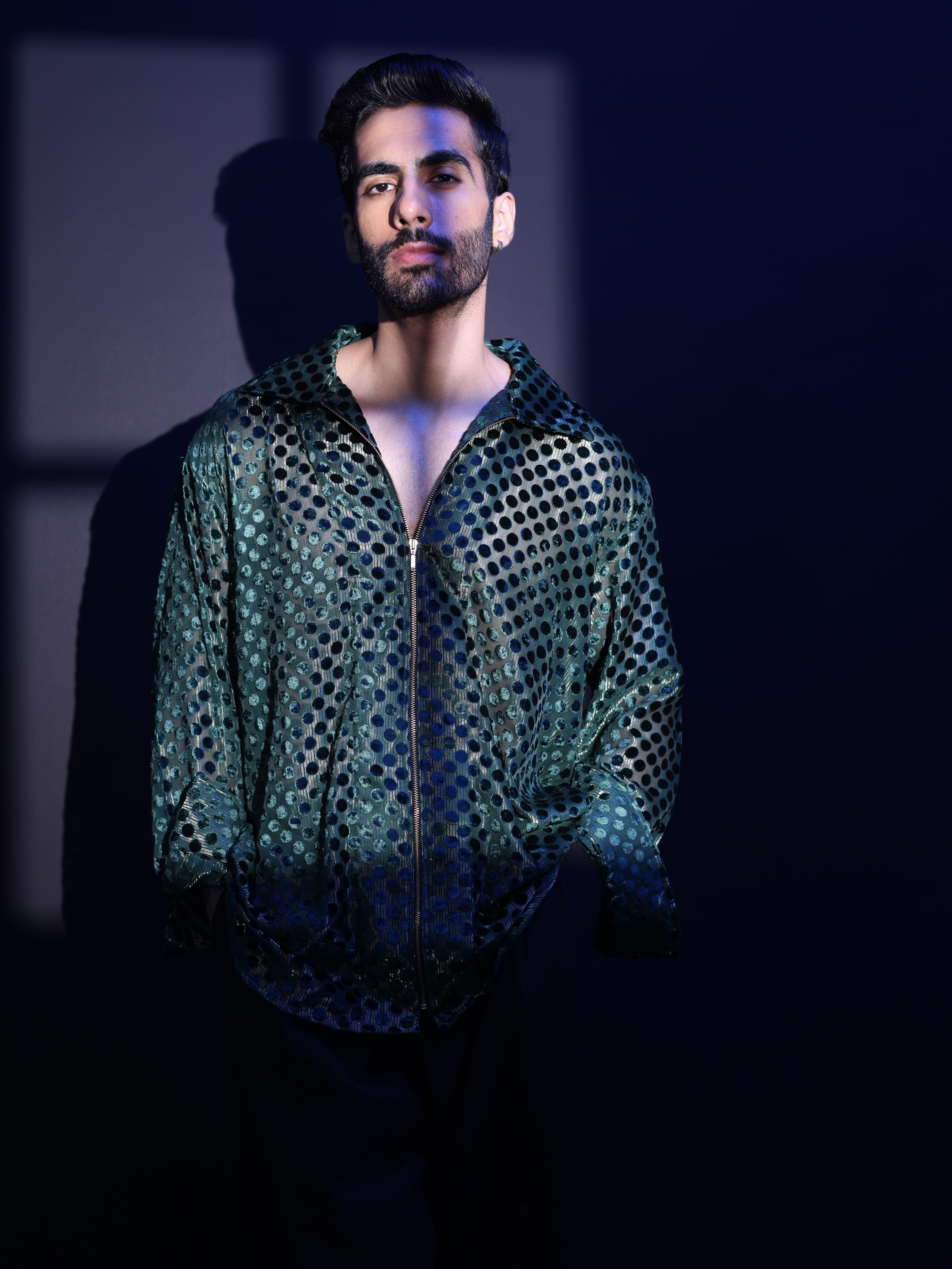 EMERALD POLKA HAZE ZIP SHIRT