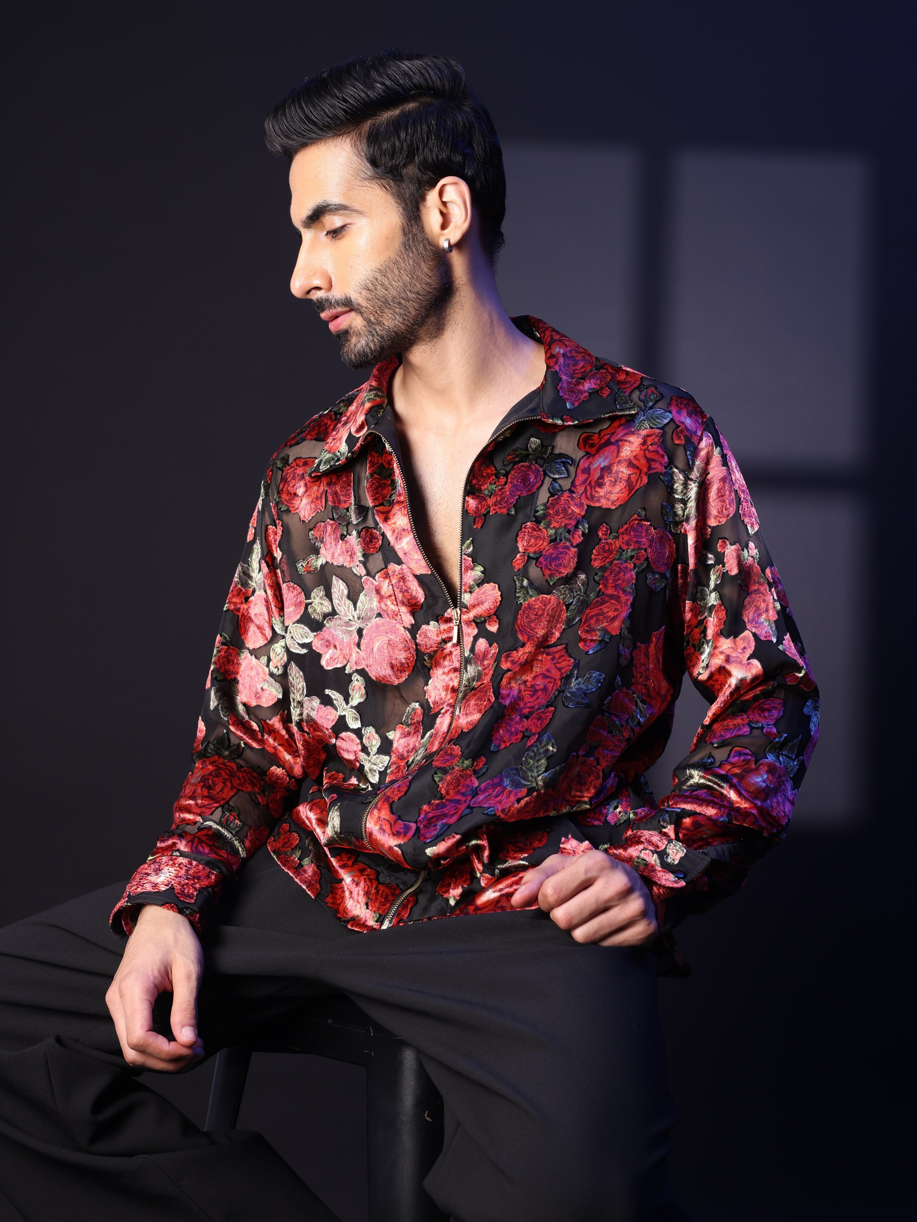 CRIMSON ROSE ZIP SHIRT