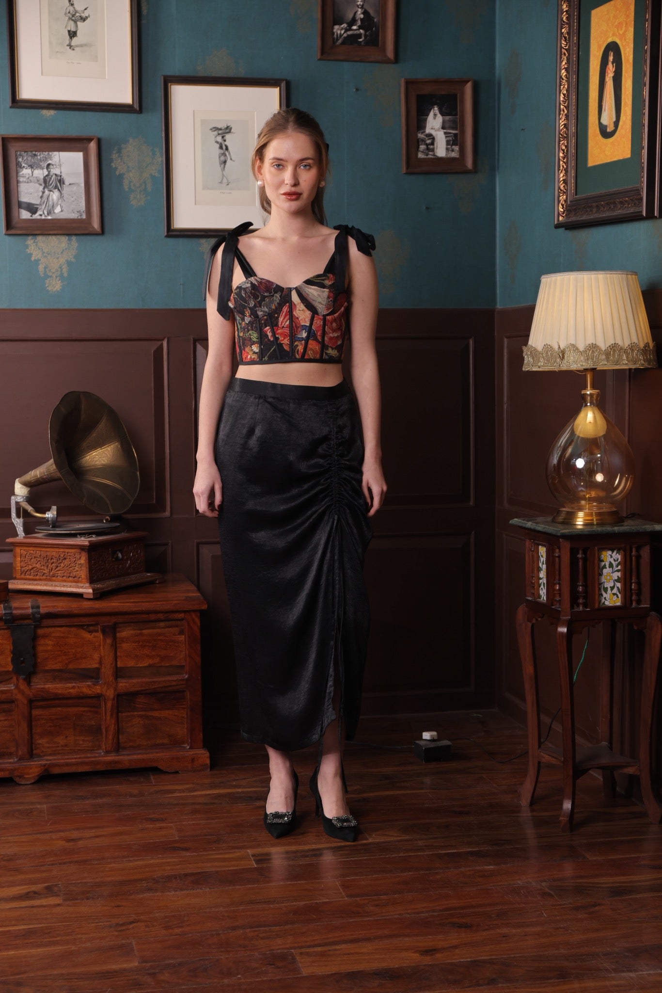 BLACK SAND SATIN SKIRT