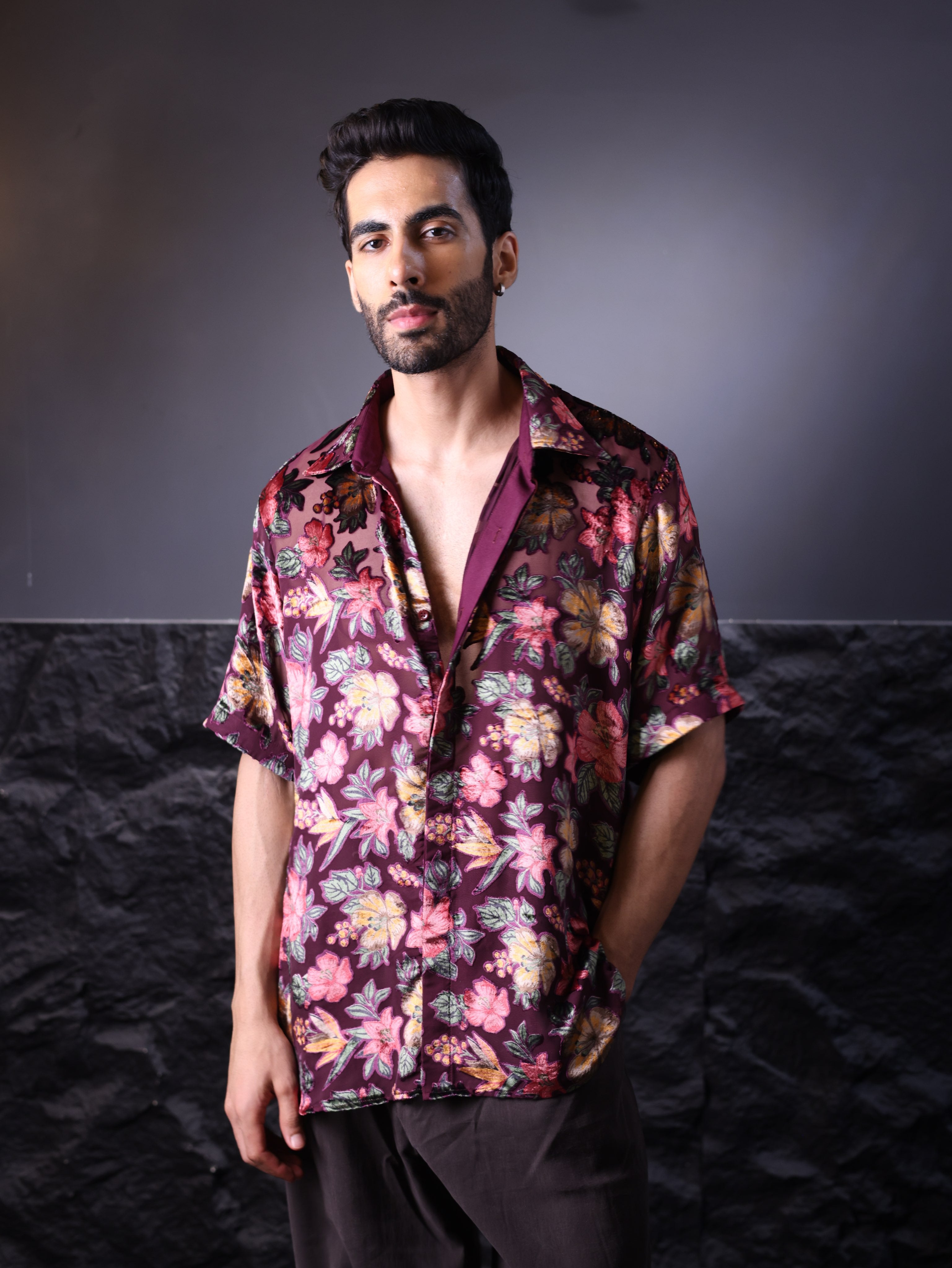 BURGUNDY BLOOM SHIRT