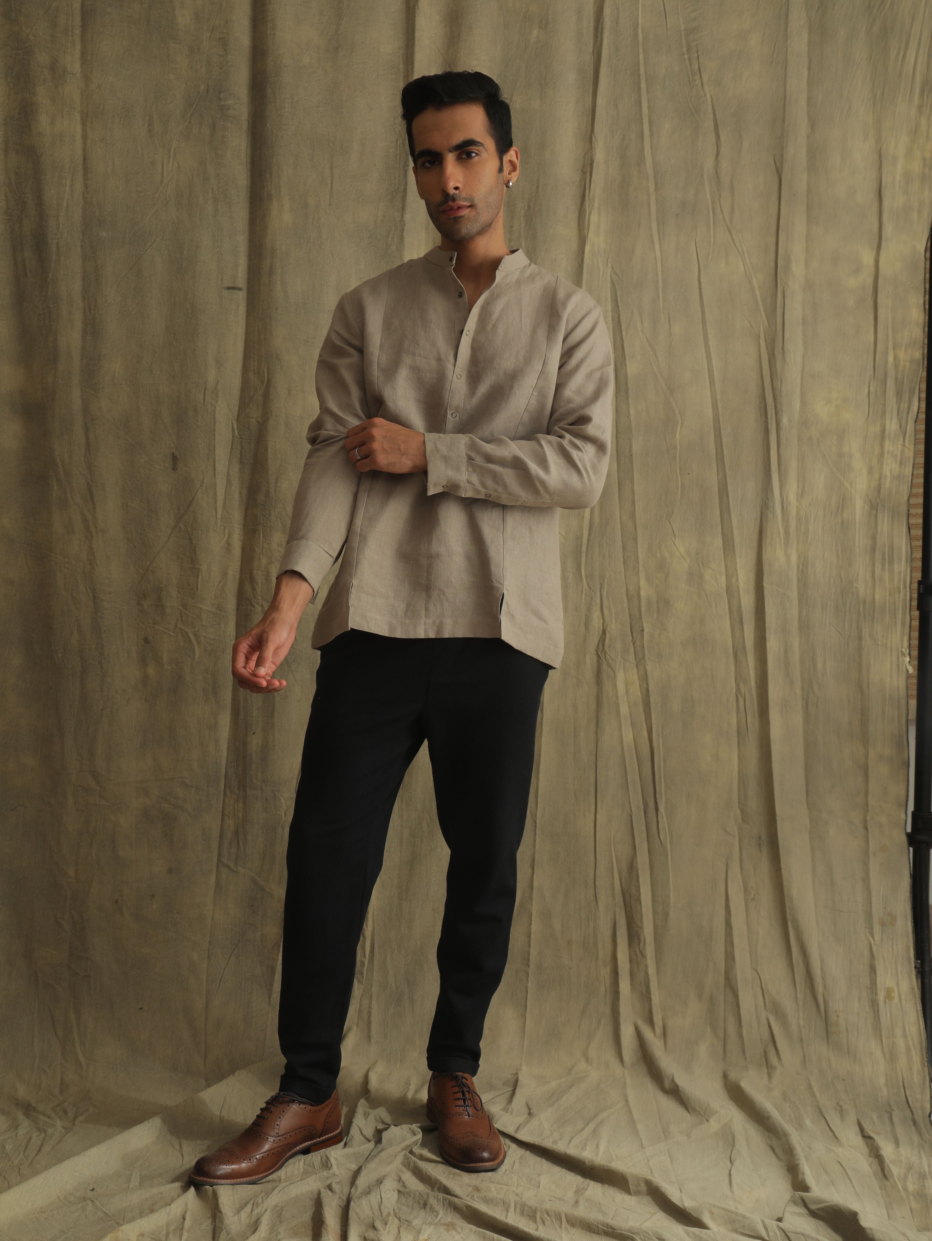 PANELLED LINEN SHIRT