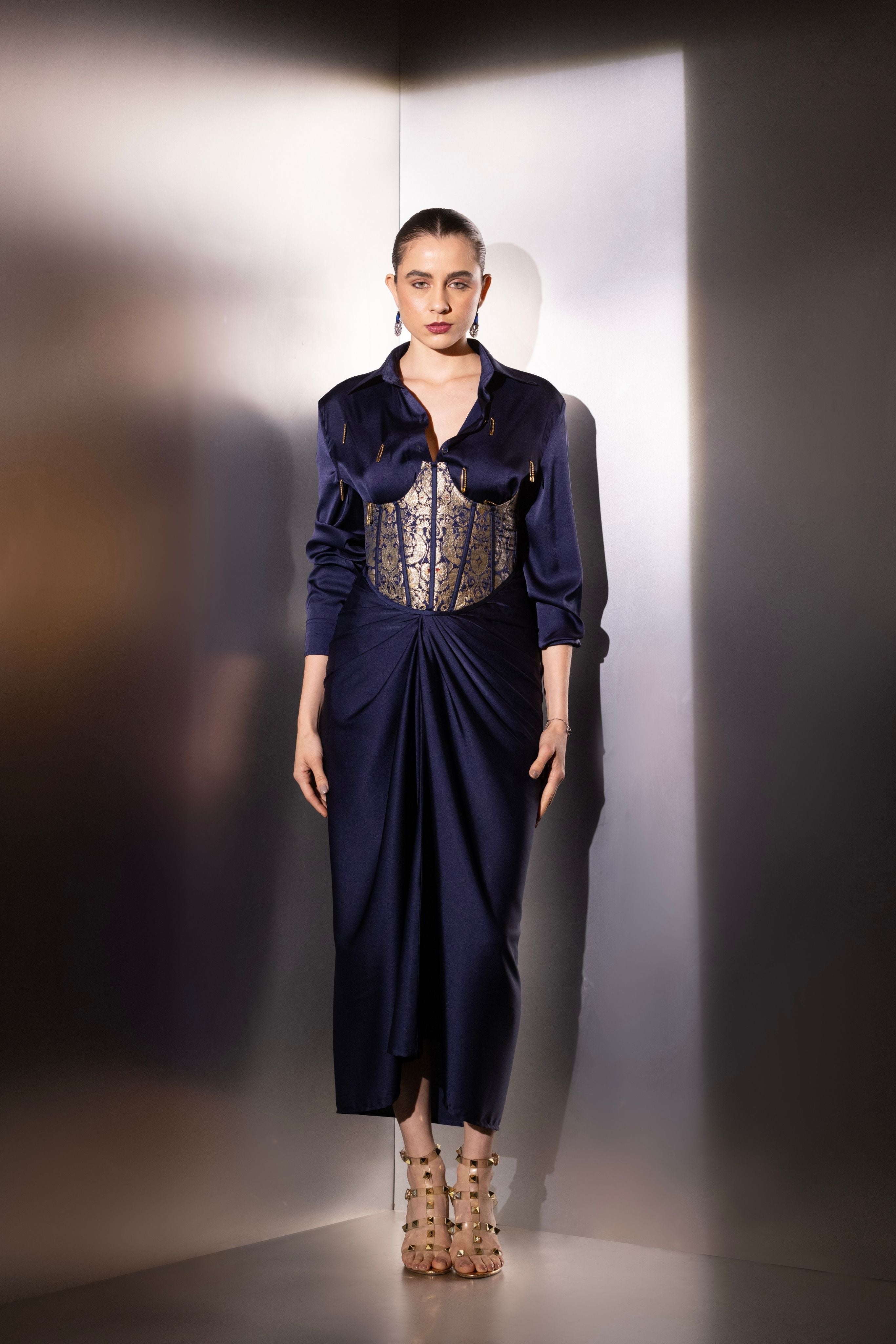 Navy Elegant Satin Co-ord Set