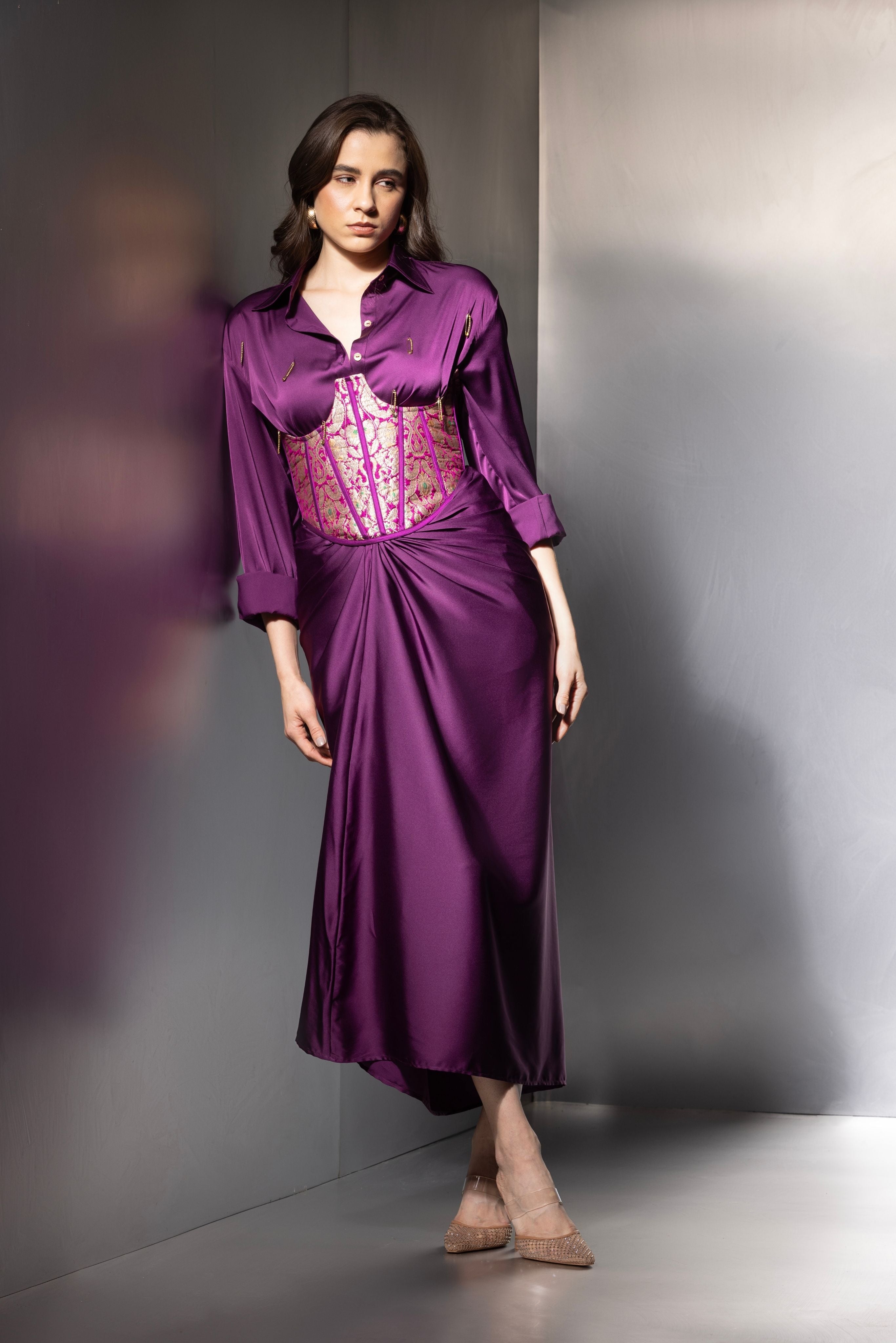 Purple Elegant Satin Co-ord Set