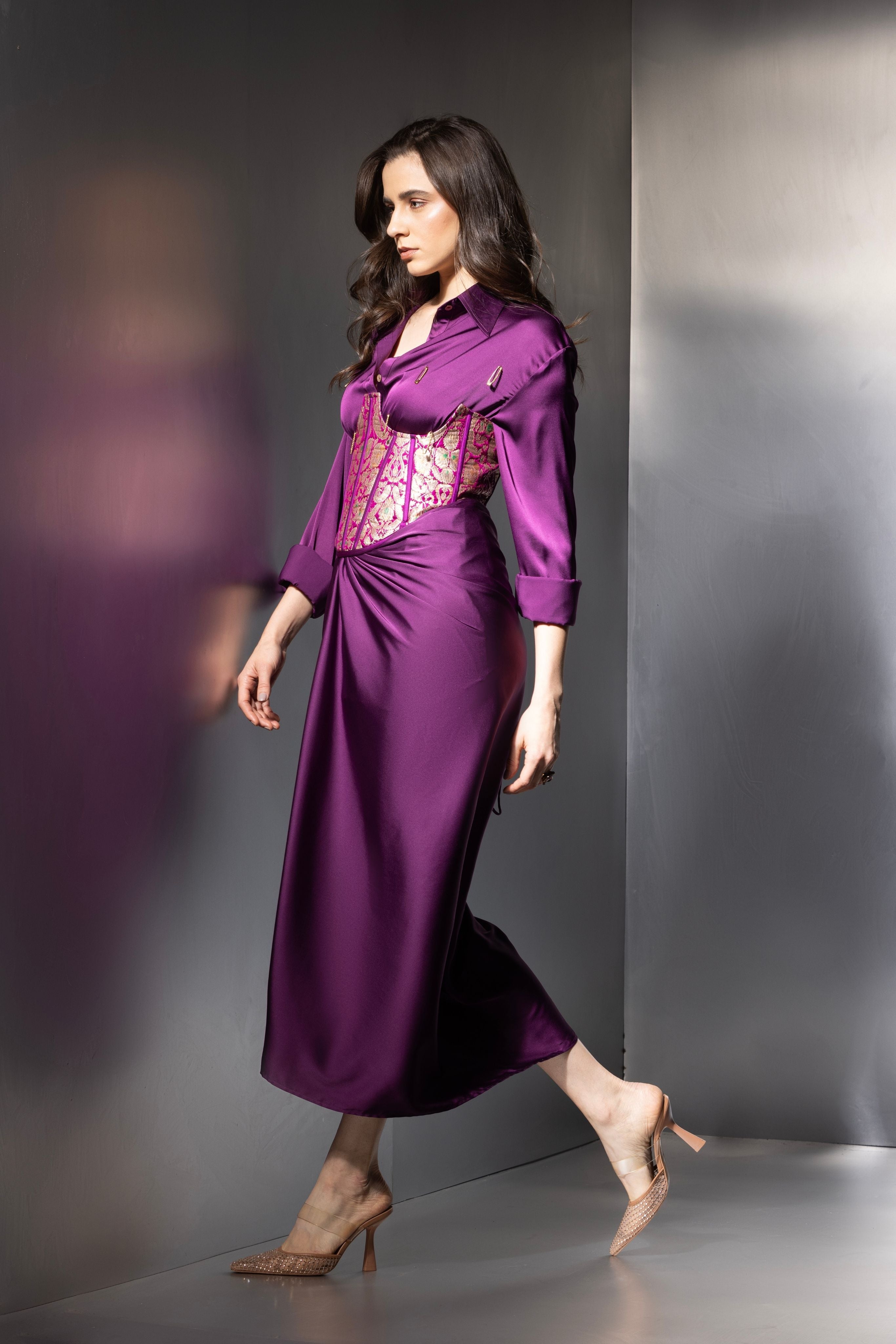Purple Elegant Satin Co-ord Set