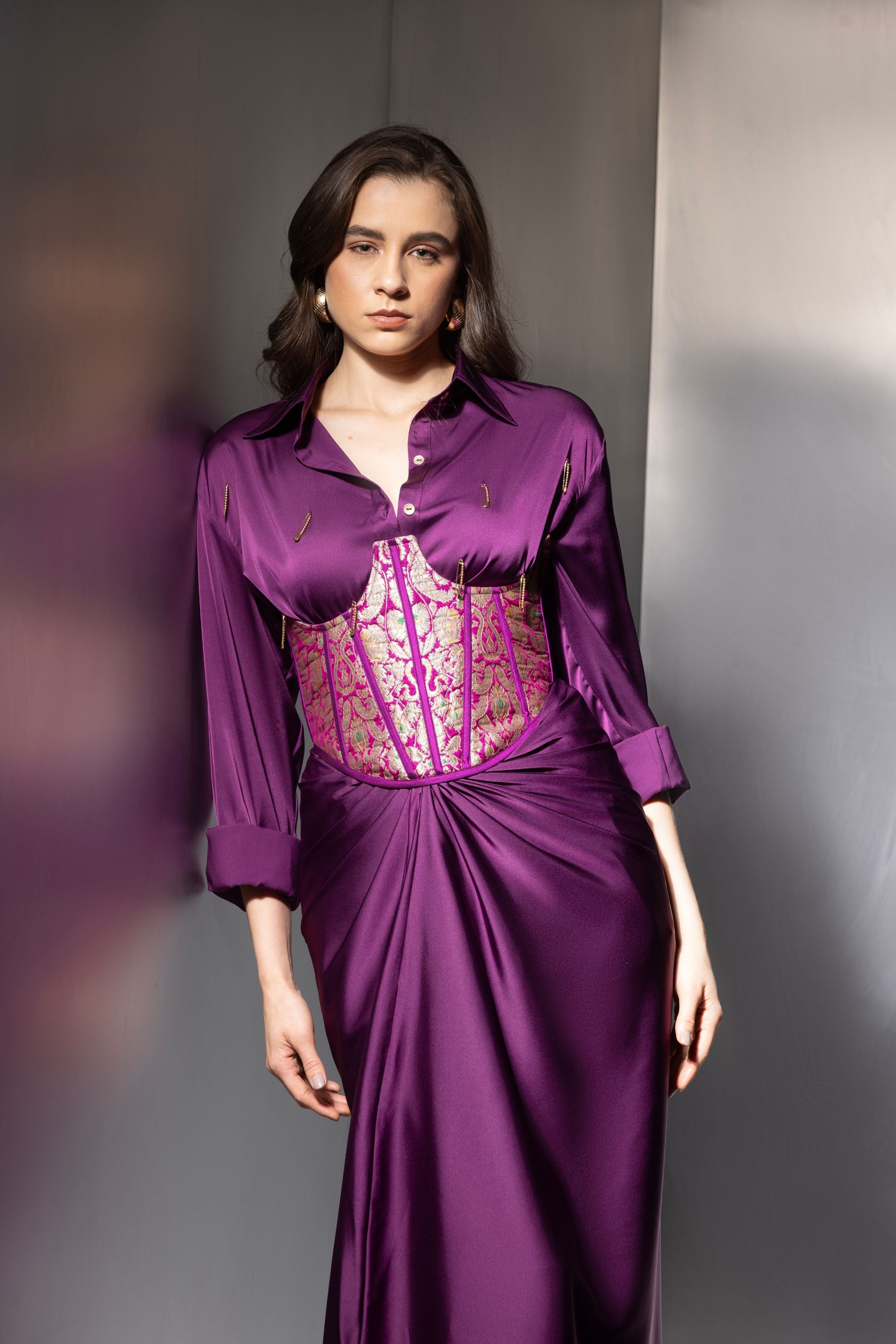 Purple Elegant Satin Co-ord Set