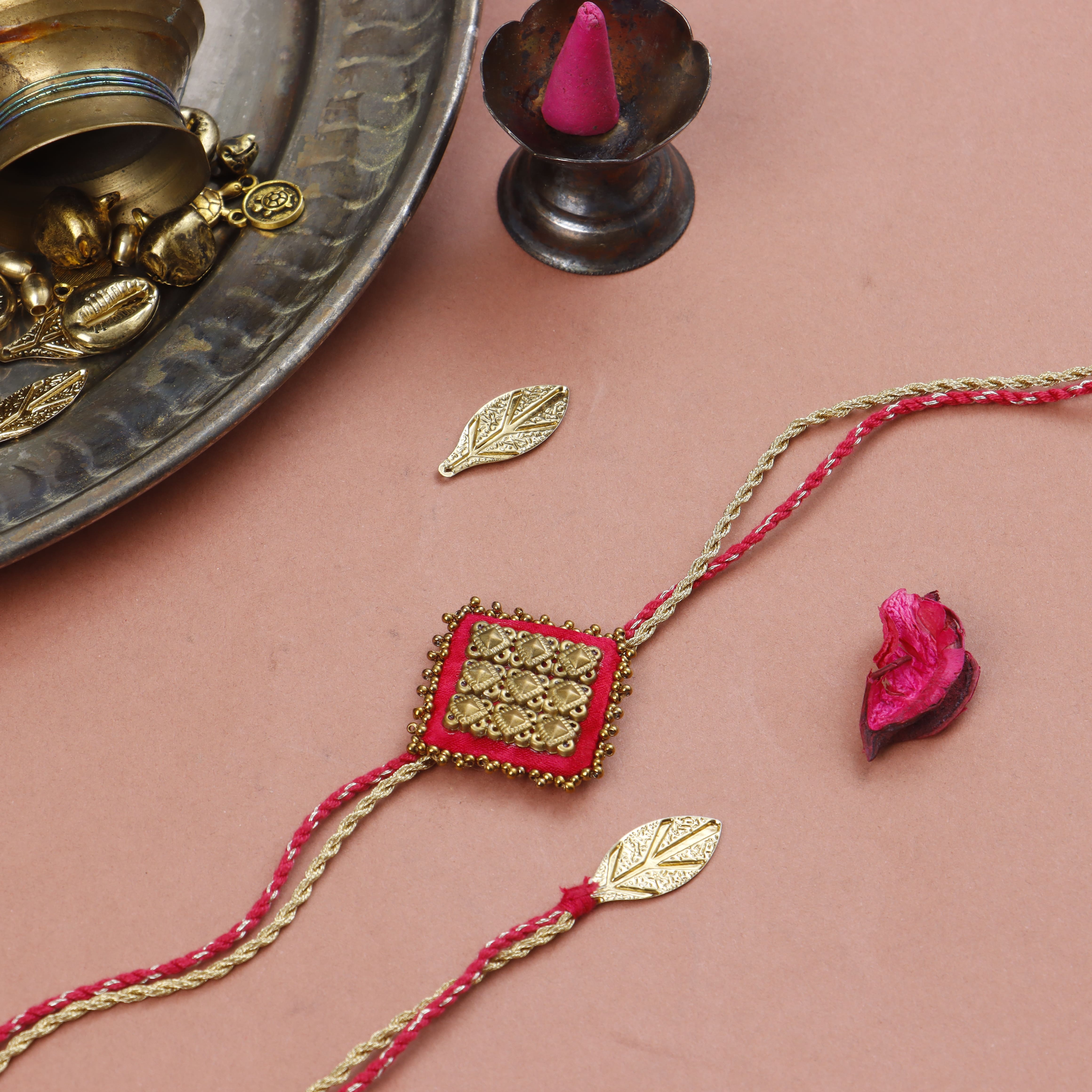 MAJESTIC SQAURE BRASS RAKHI - Set of 3