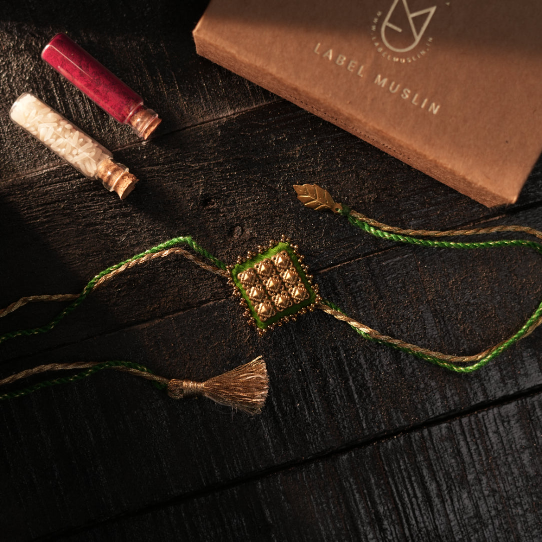 GREEN - MAJESTIC SQAURE BRASS RAKHI