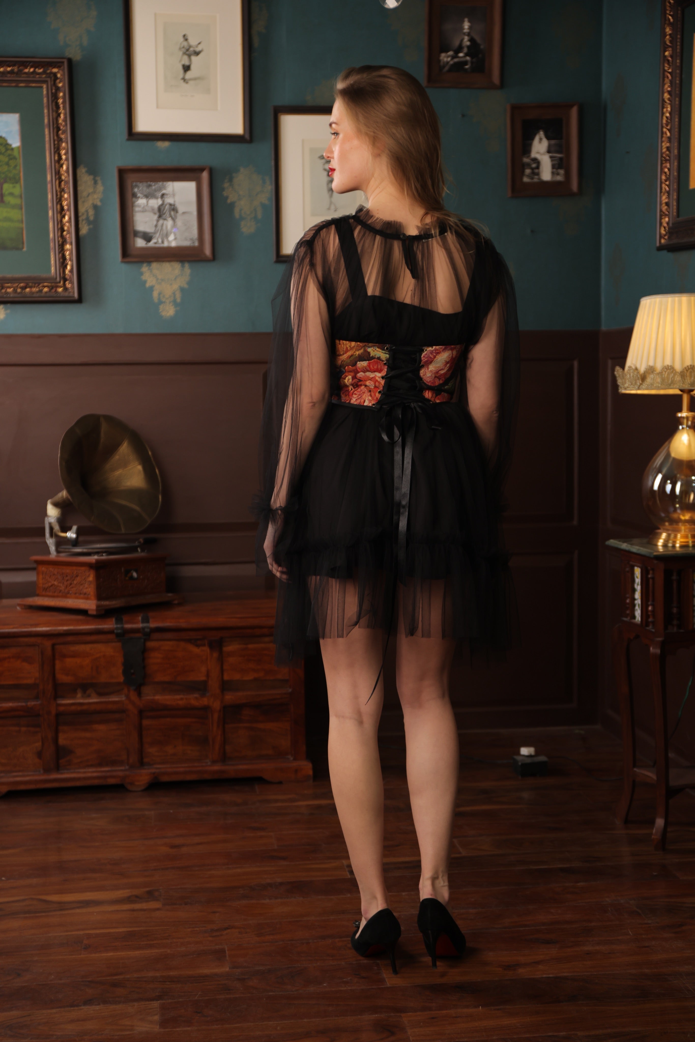 MIDNIGHT RUFFLE CORSET DRESS SET