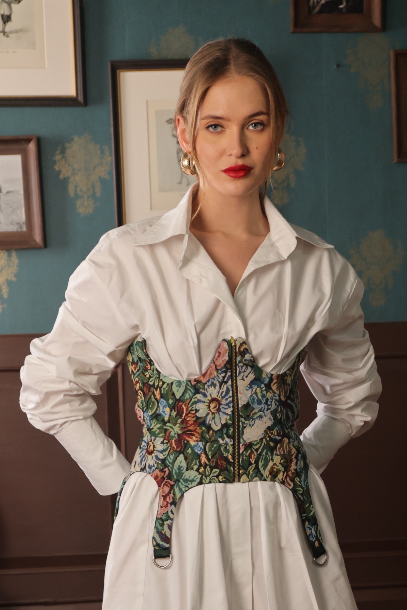 SAGE STRUCTURE CORSET SHIRT DRESS