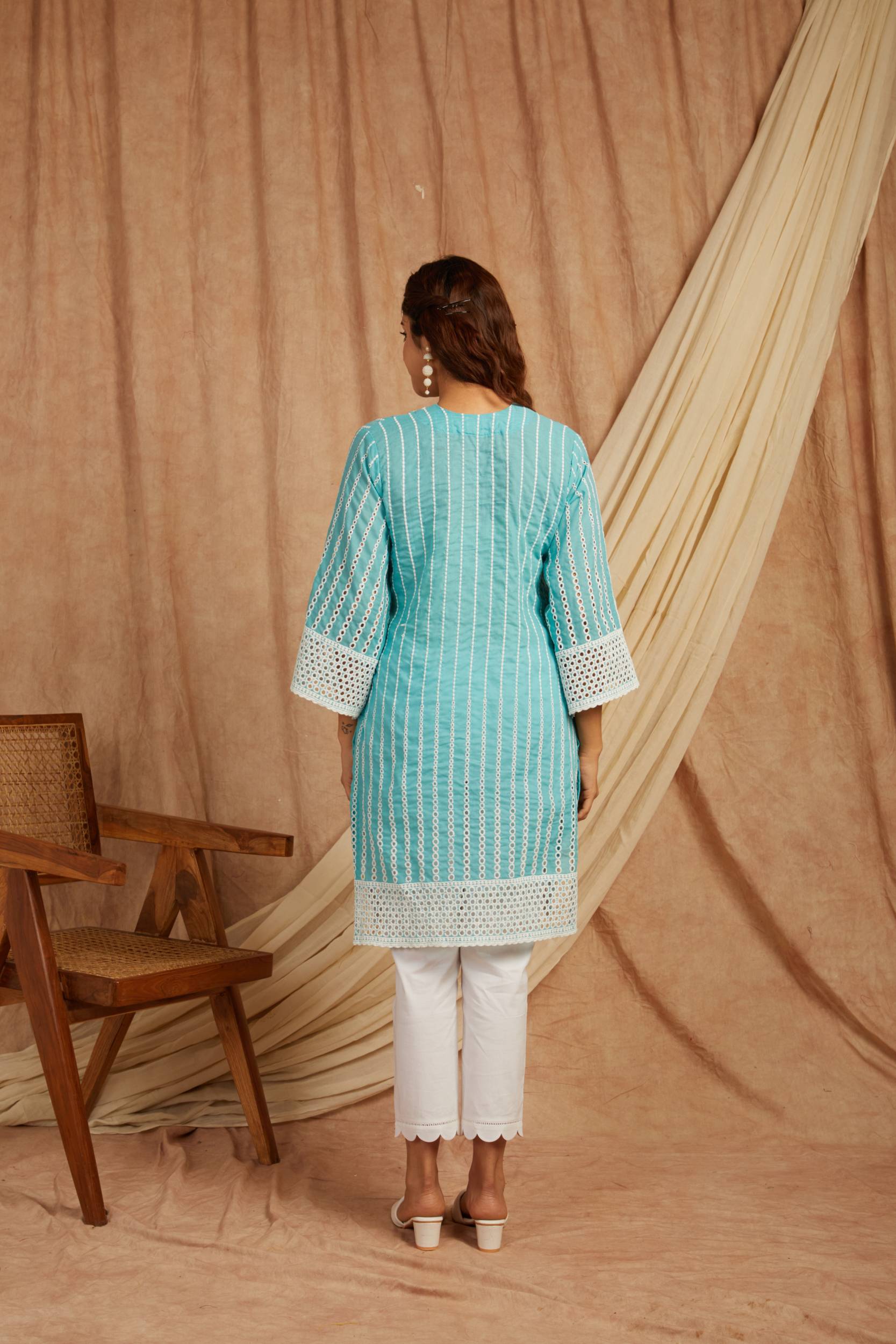 Turquoise Self Adorned Co Ord Set - Set of 2