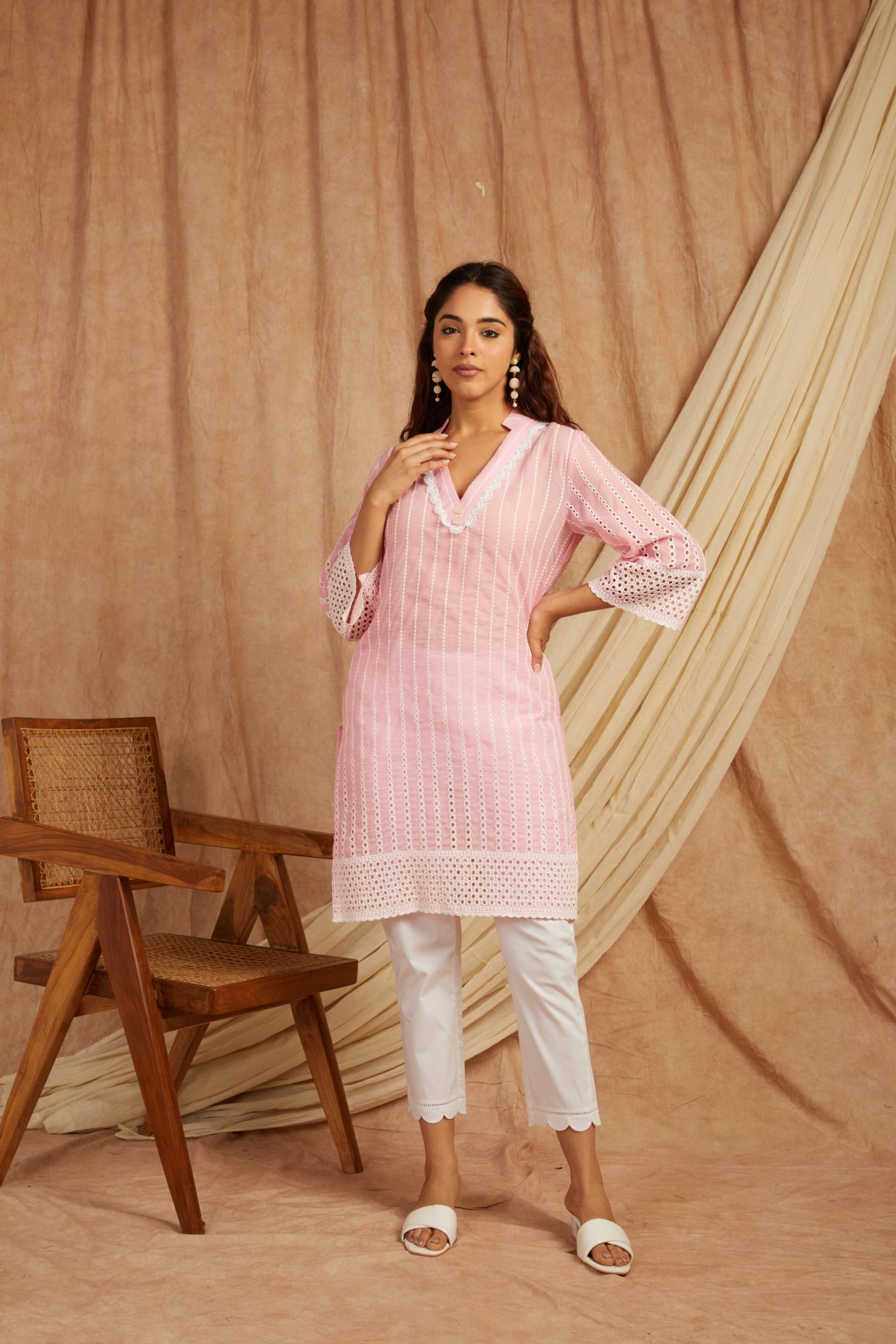 Pink Self Adorned Co Ord Set - Set of 2