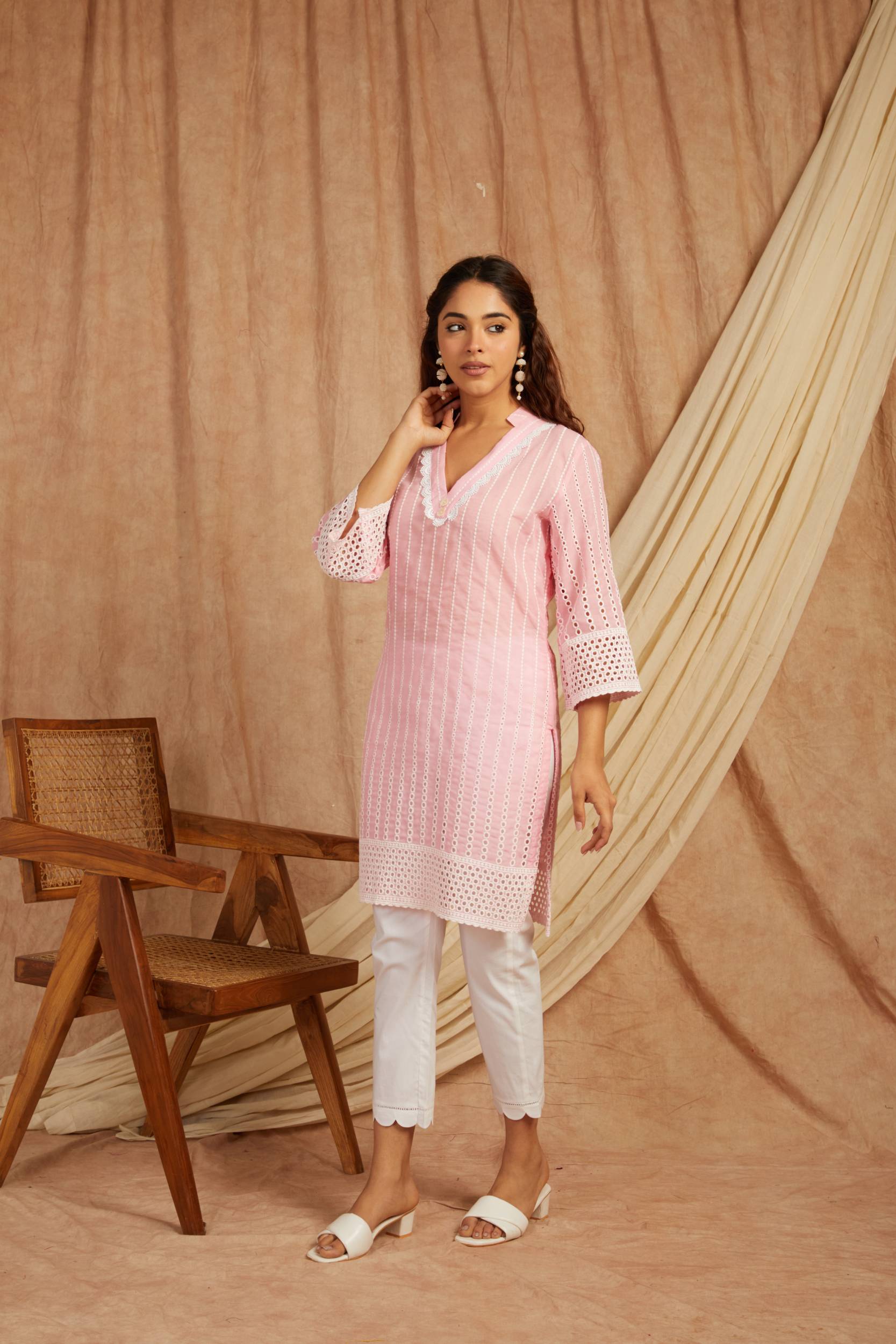 Pink Self Adorned Co Ord Set - Set of 2