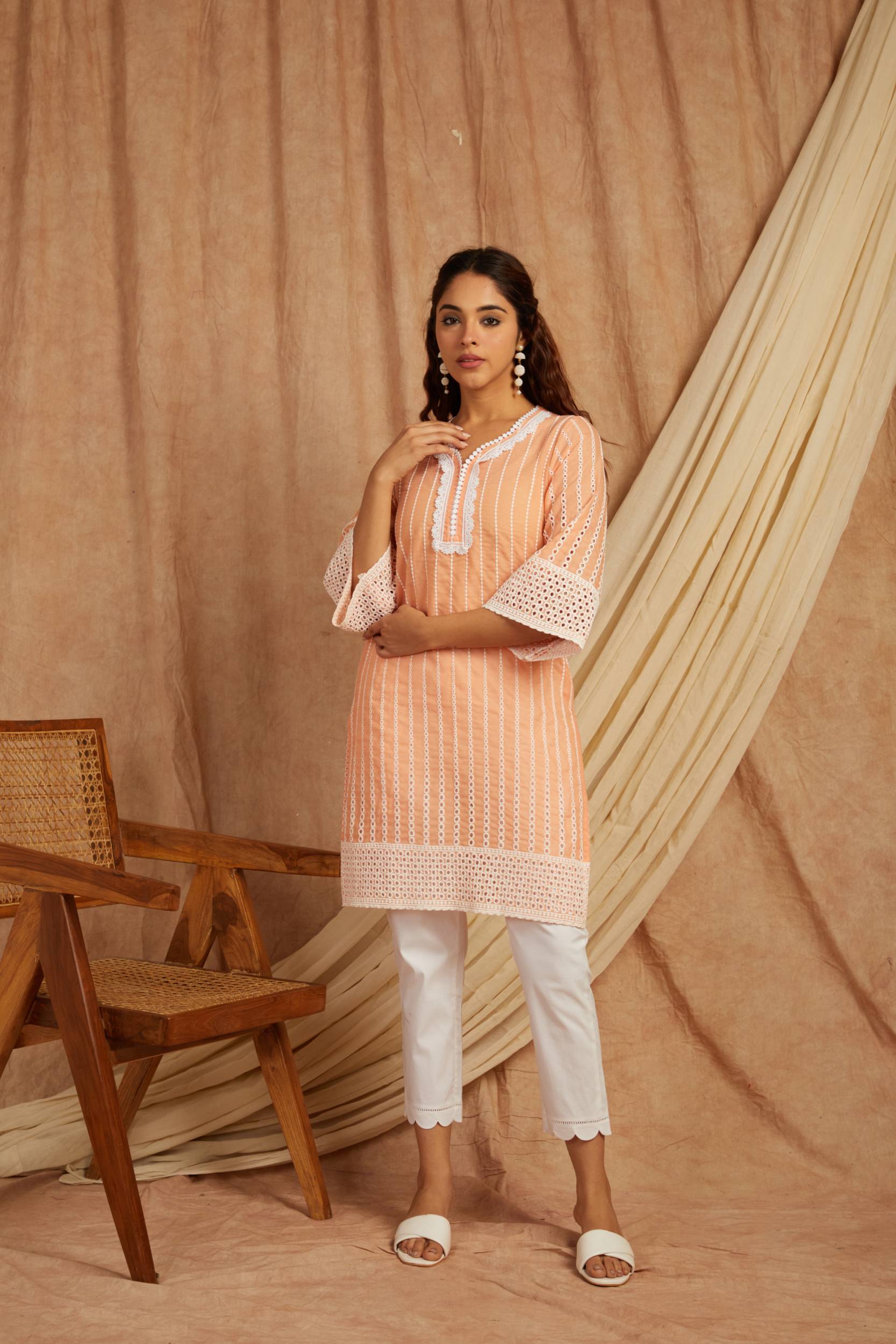 Peach Self Adorned Co Ord Set - Set of 2