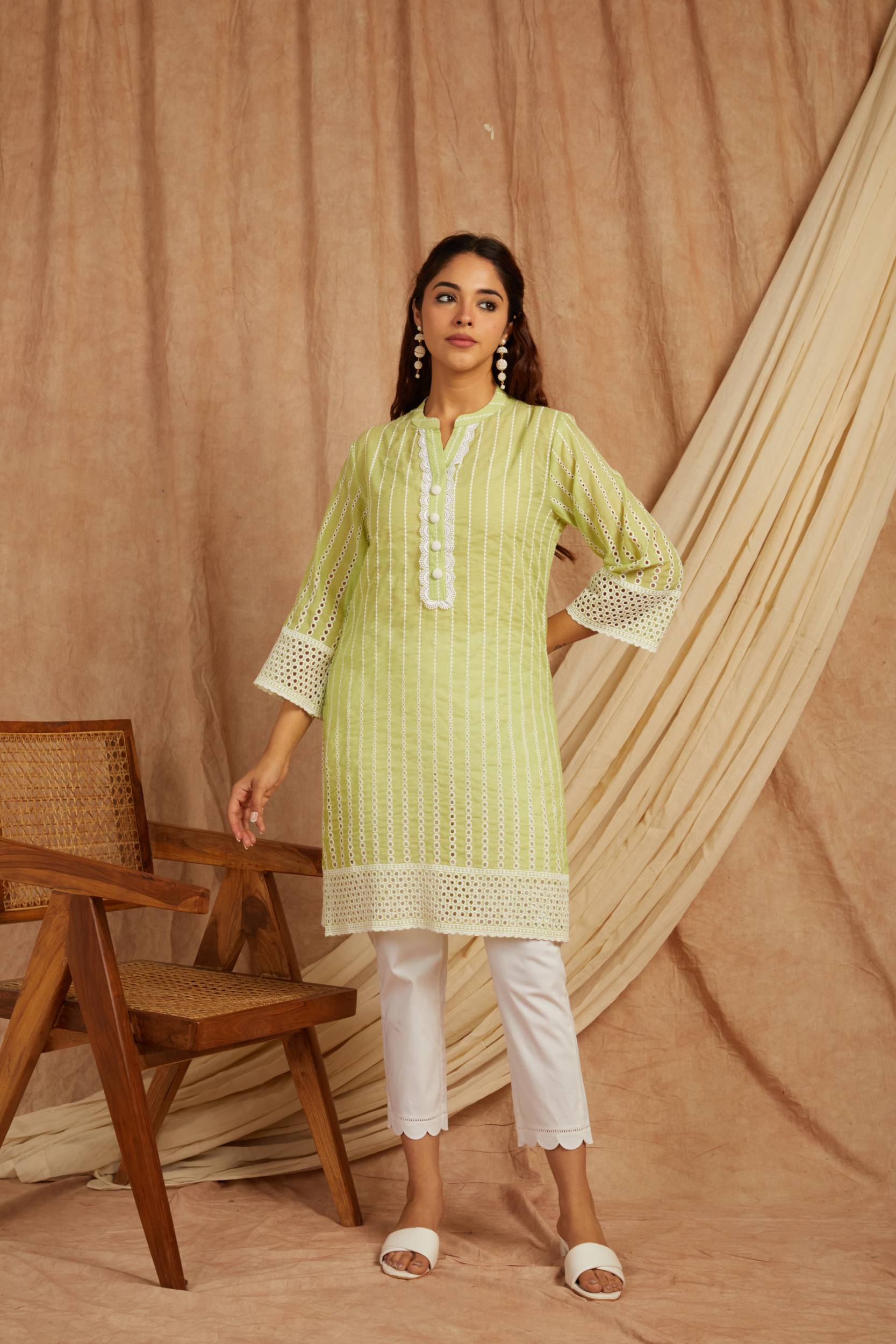 Green Self Adorned Co Ord Set - Set of 2