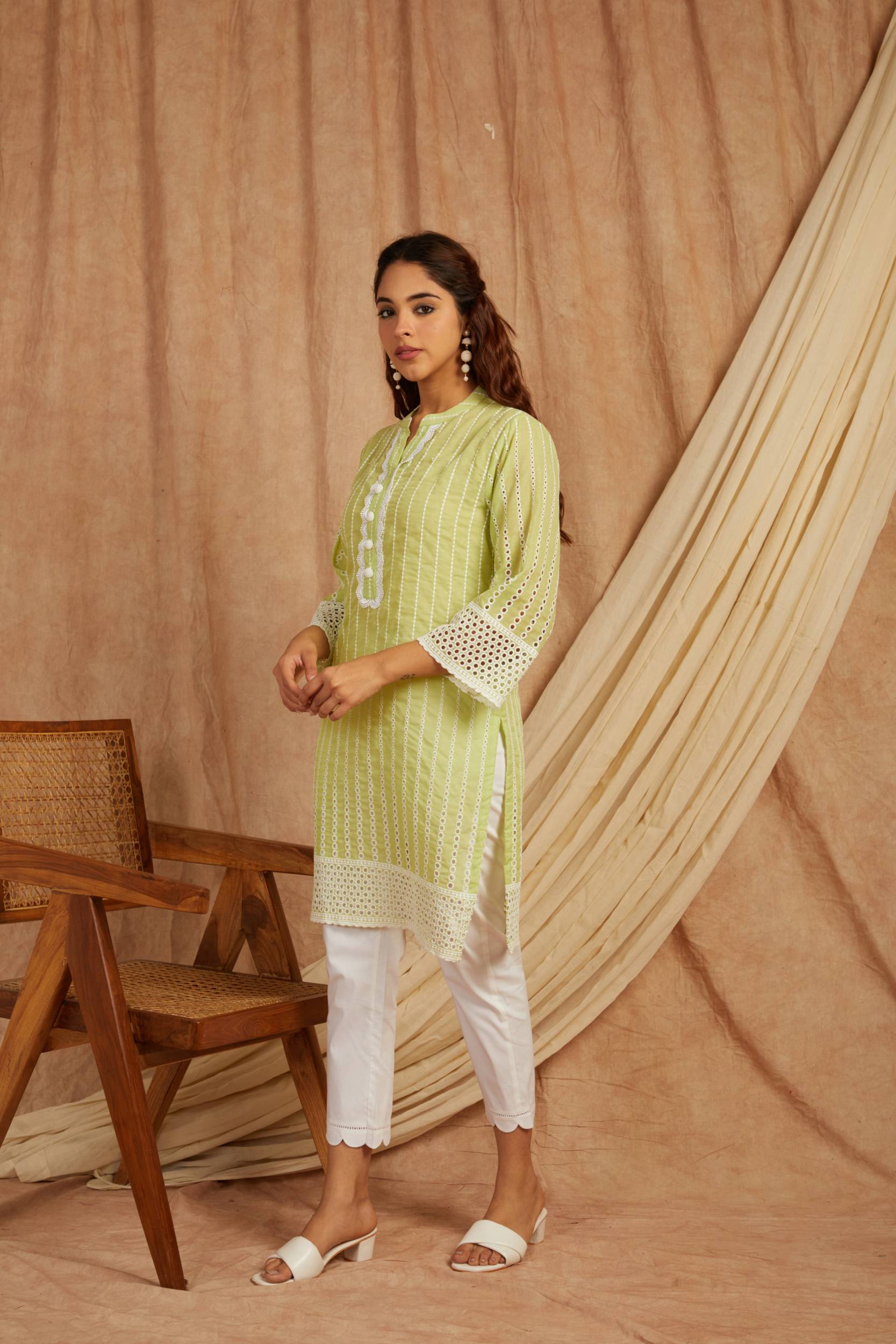 Green Self Adorned Co Ord Set - Set of 2