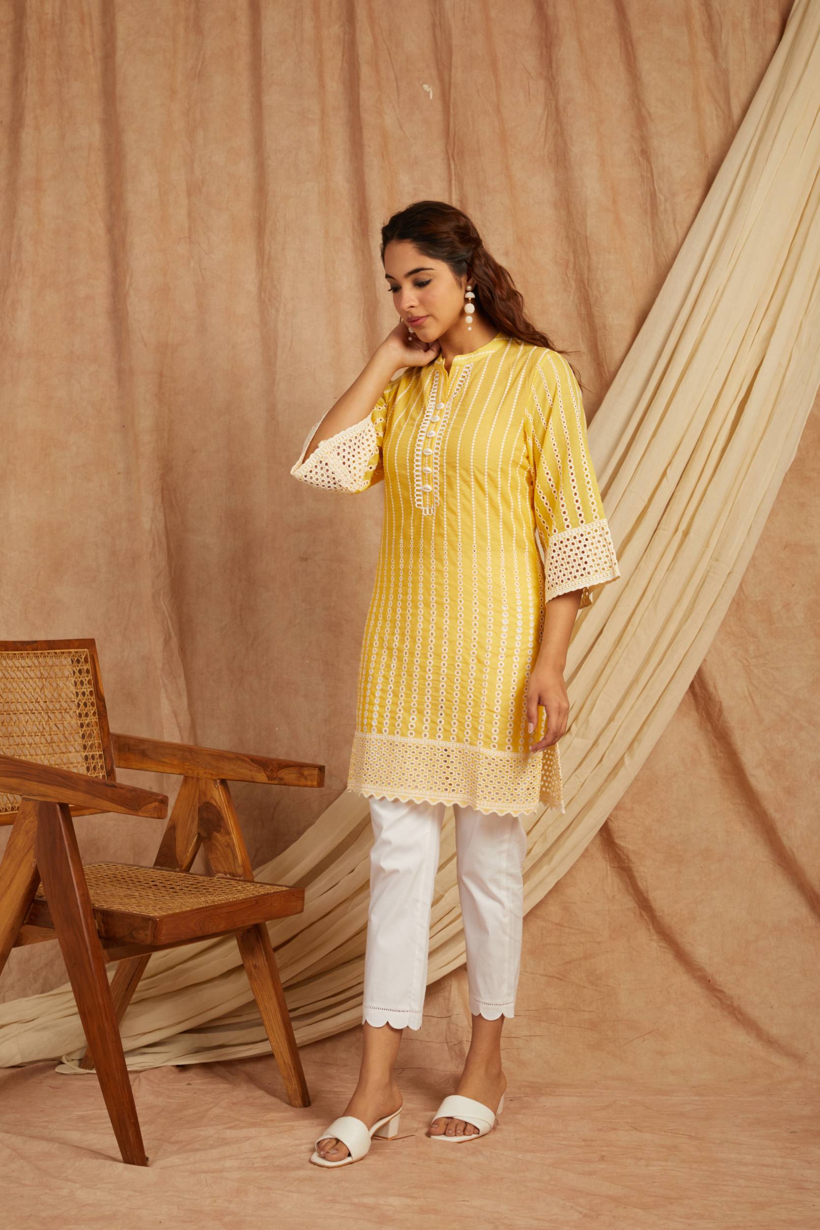 Yellow Self Adorned Co Ord Set - Set of 2