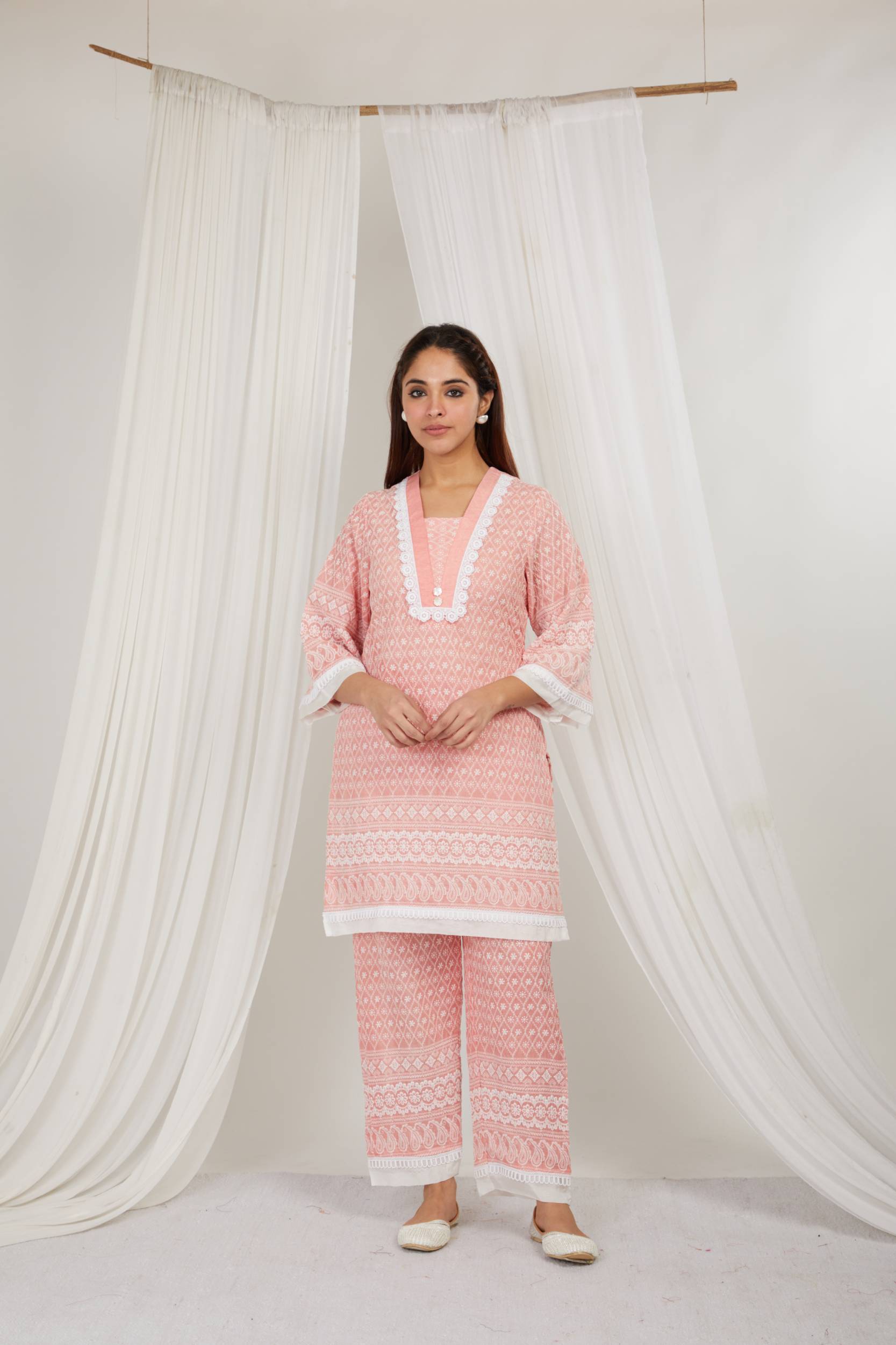 STRAWBERRY THREAD EMBROIDERED COTTON CO ORD - SET OF 2