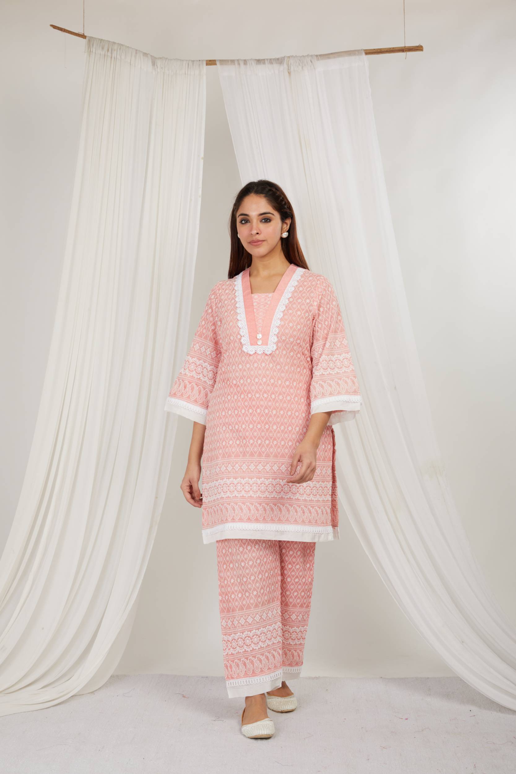 STRAWBERRY THREAD EMBROIDERED COTTON CO ORD - SET OF 2