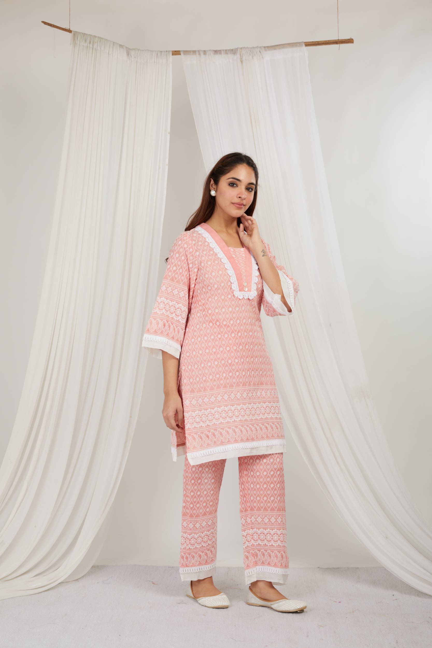 STRAWBERRY THREAD EMBROIDERED COTTON CO ORD - SET OF 2