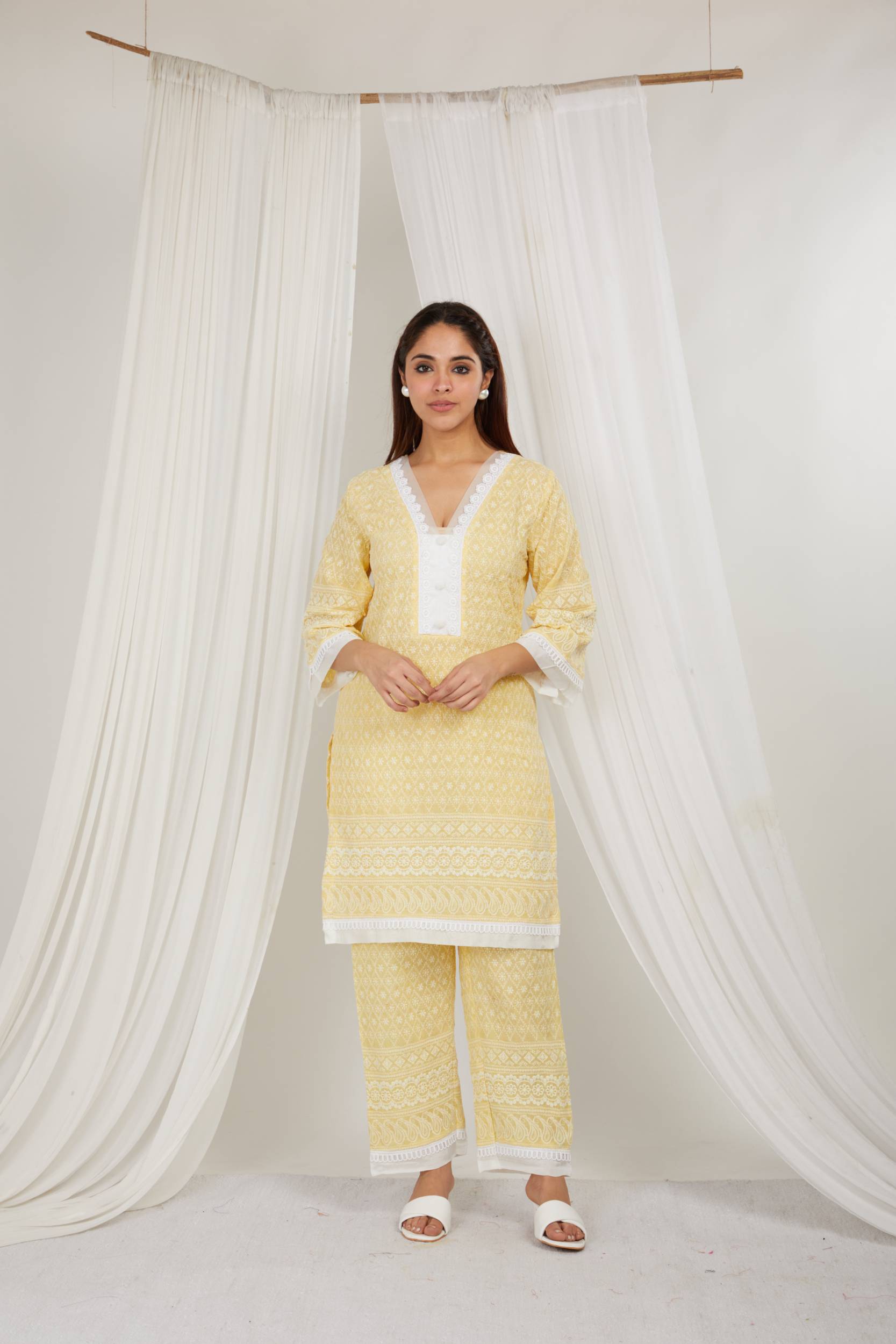 LEMON THREAD EMBROIDERED COTTON CO ORD - SET OF 2