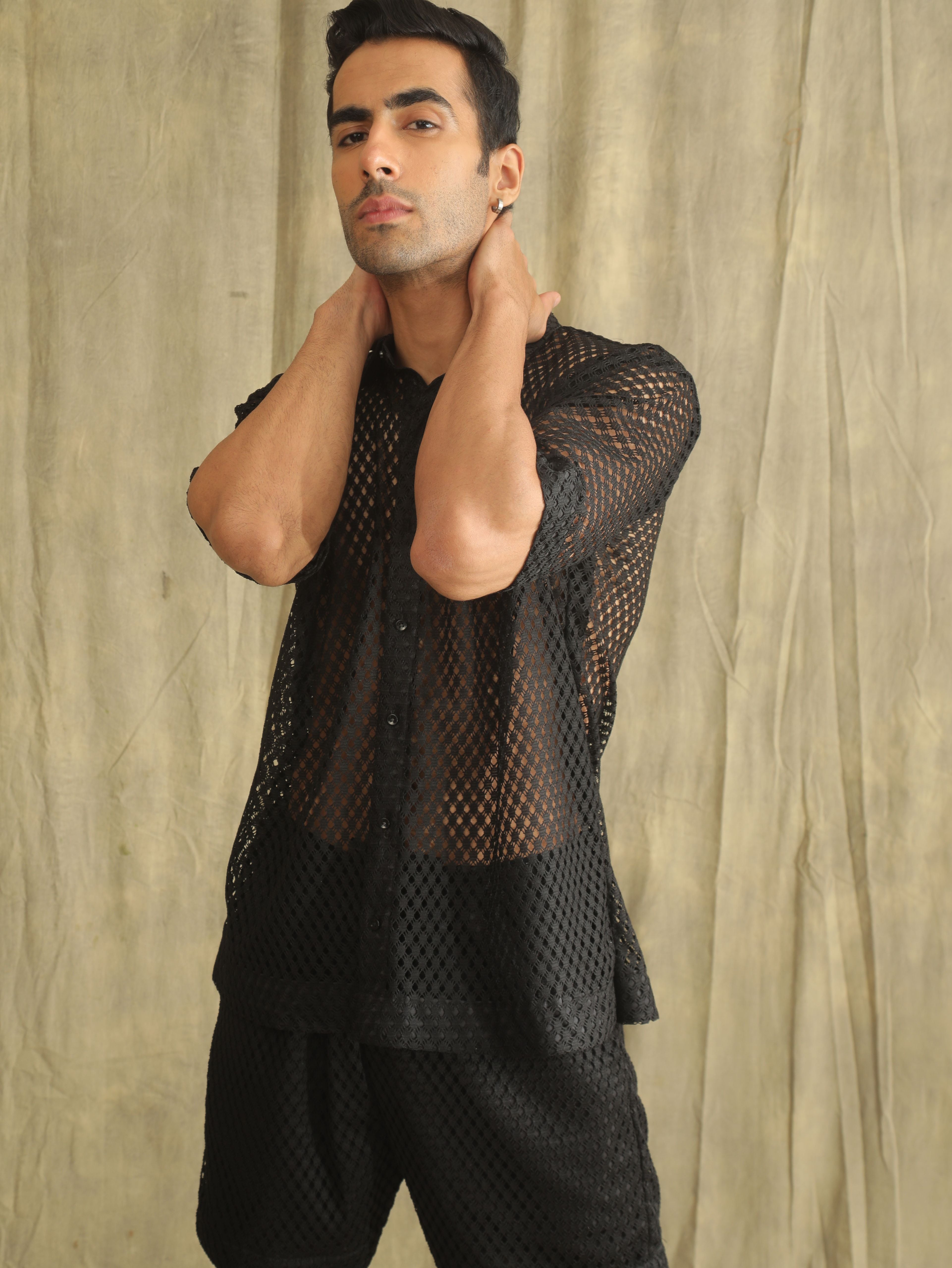 AYAAN MESH BLACK SHIRT