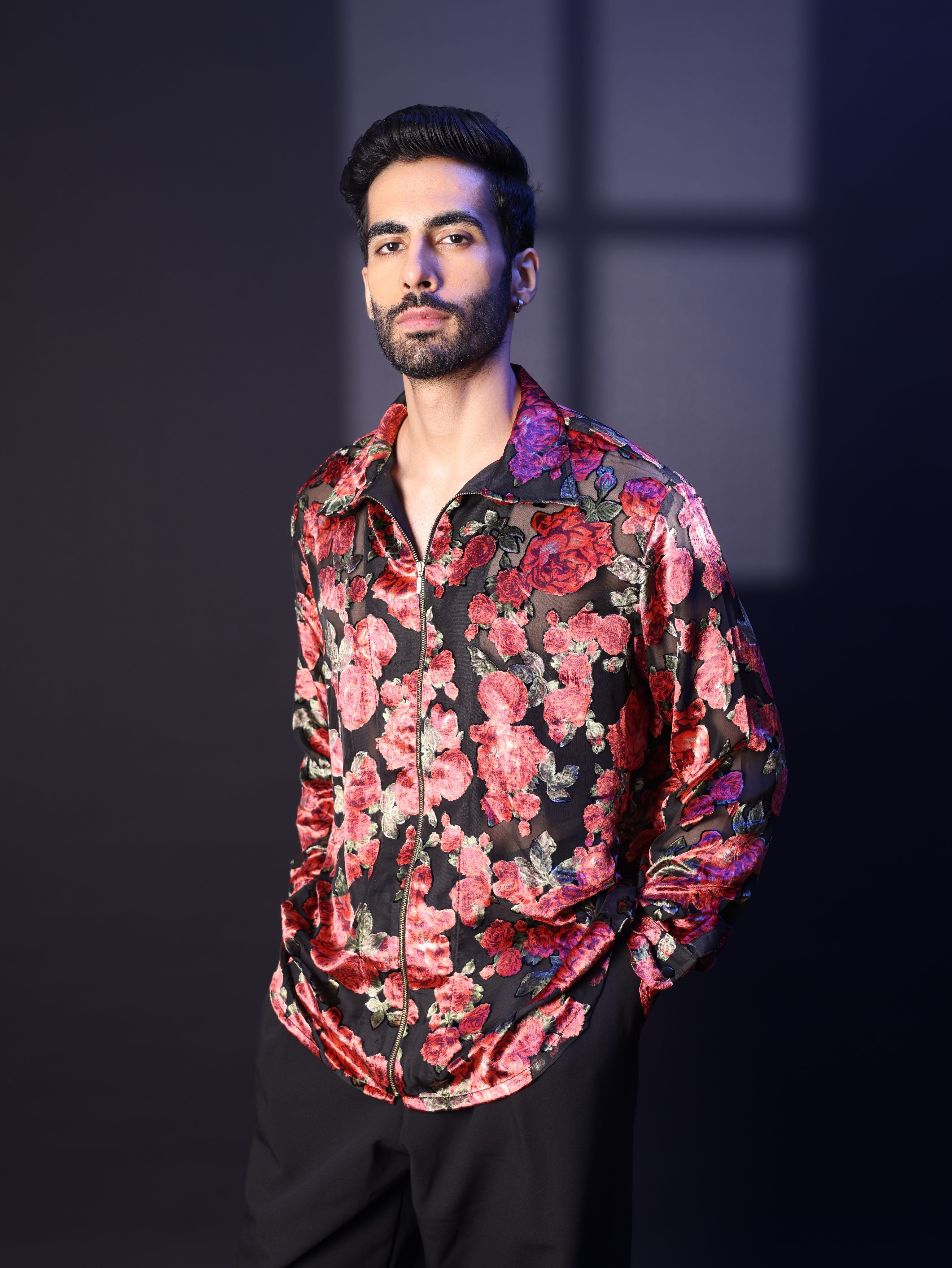 CRIMSON ROSE ZIP SHIRT