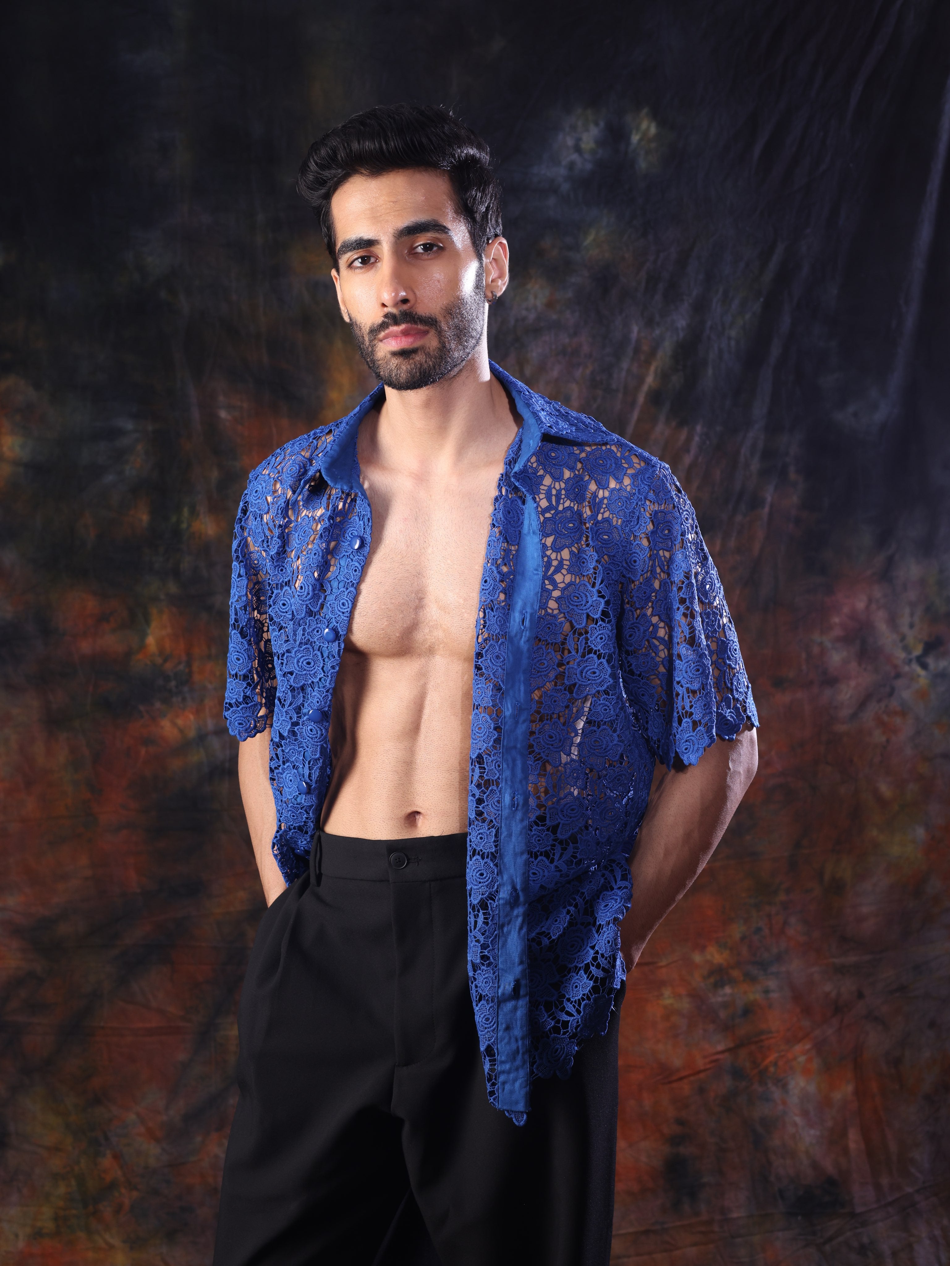 ELECTRIC BLOOM CROCHET SHIRT