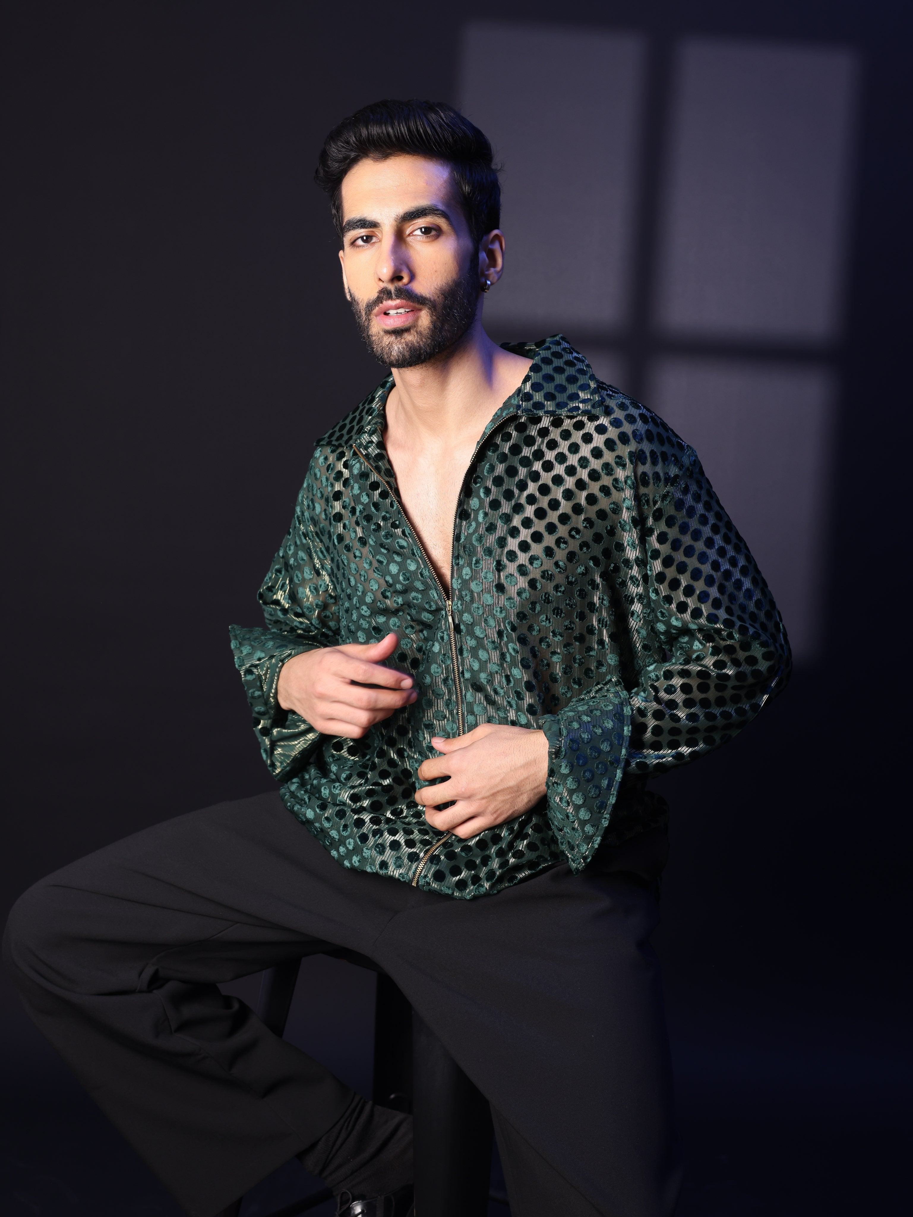 EMERALD POLKA HAZE ZIP SHIRT