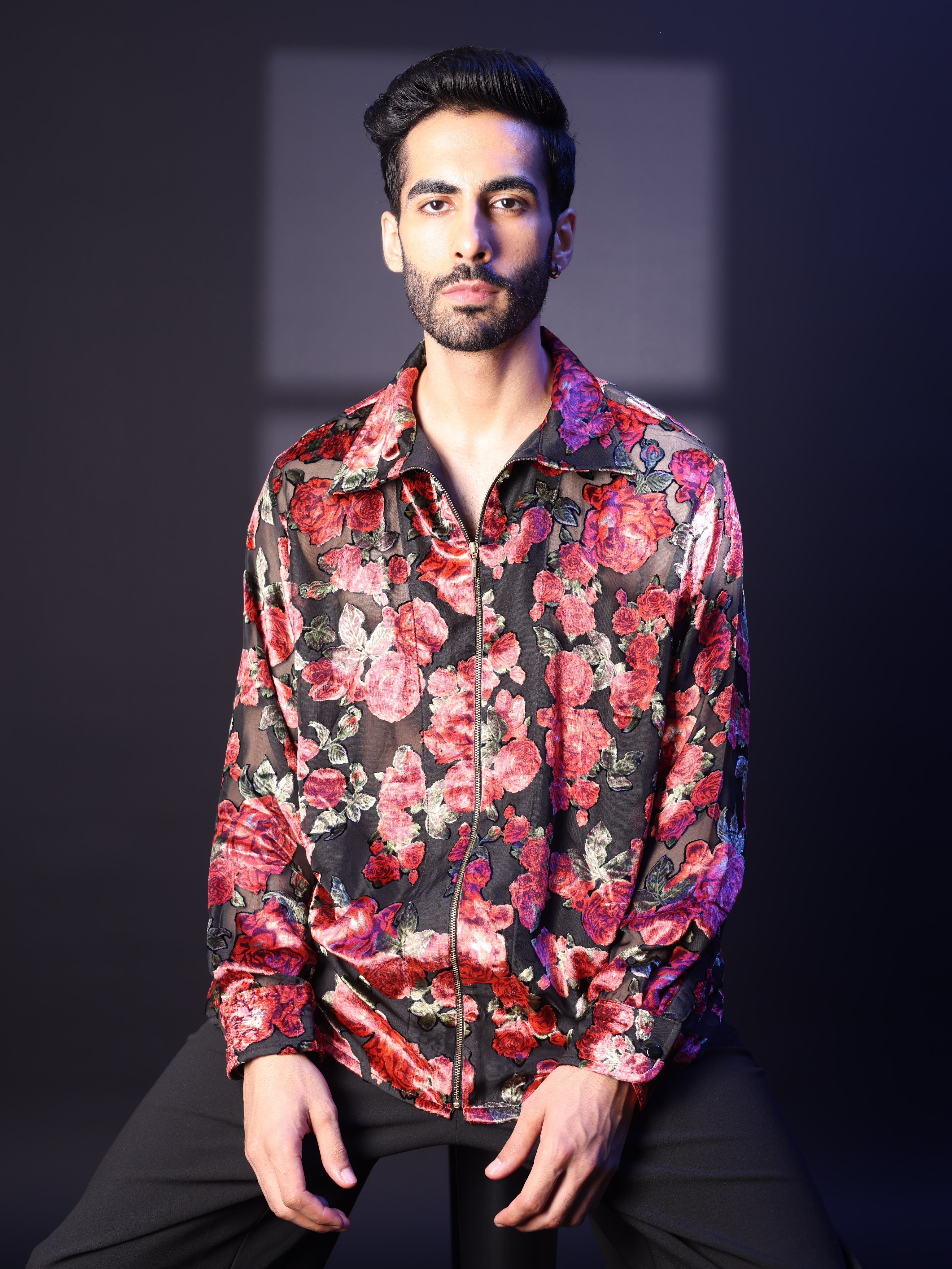 CRIMSON ROSE ZIP SHIRT