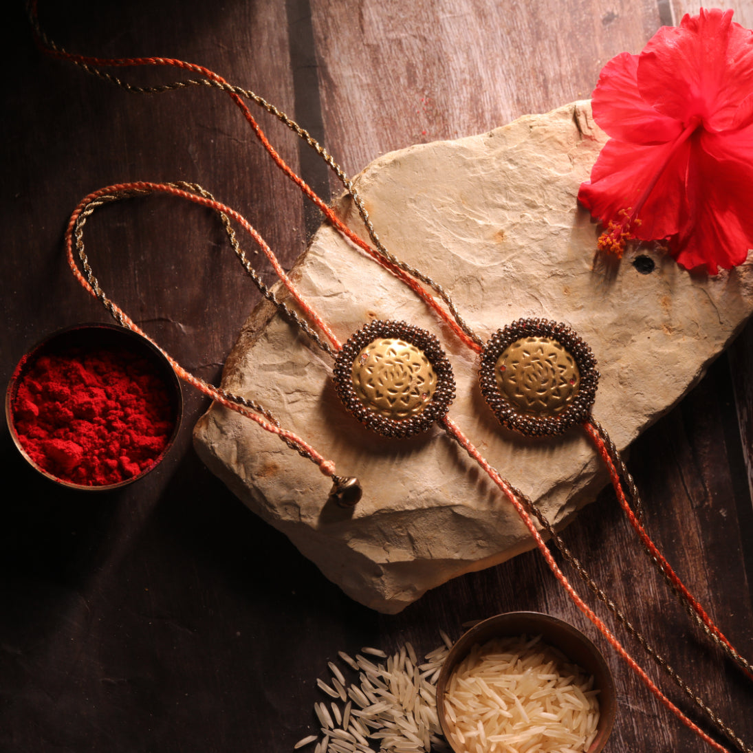 BRASS BLOSSOM RAKHI - Set of 2