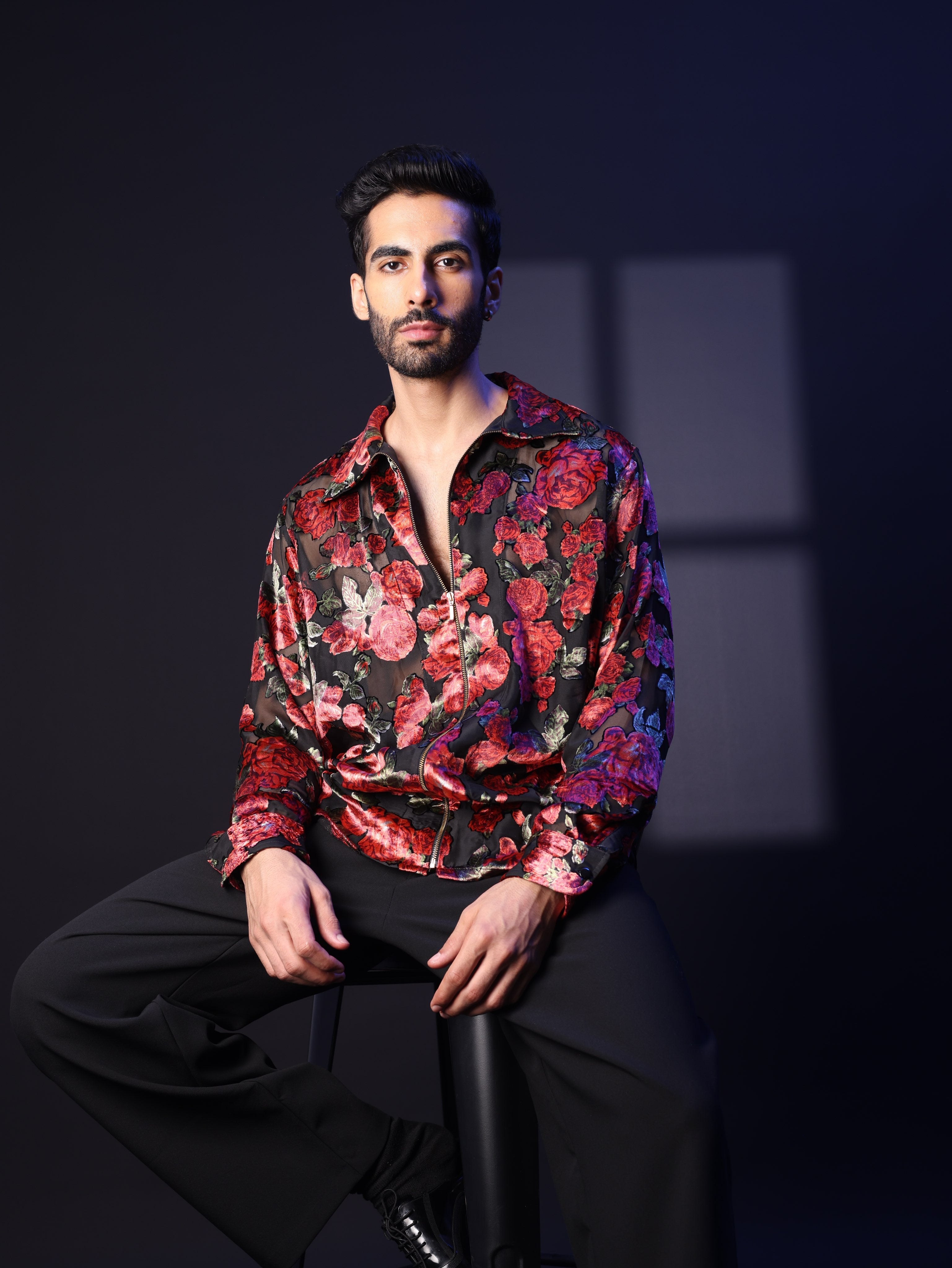 CRIMSON ROSE ZIP SHIRT